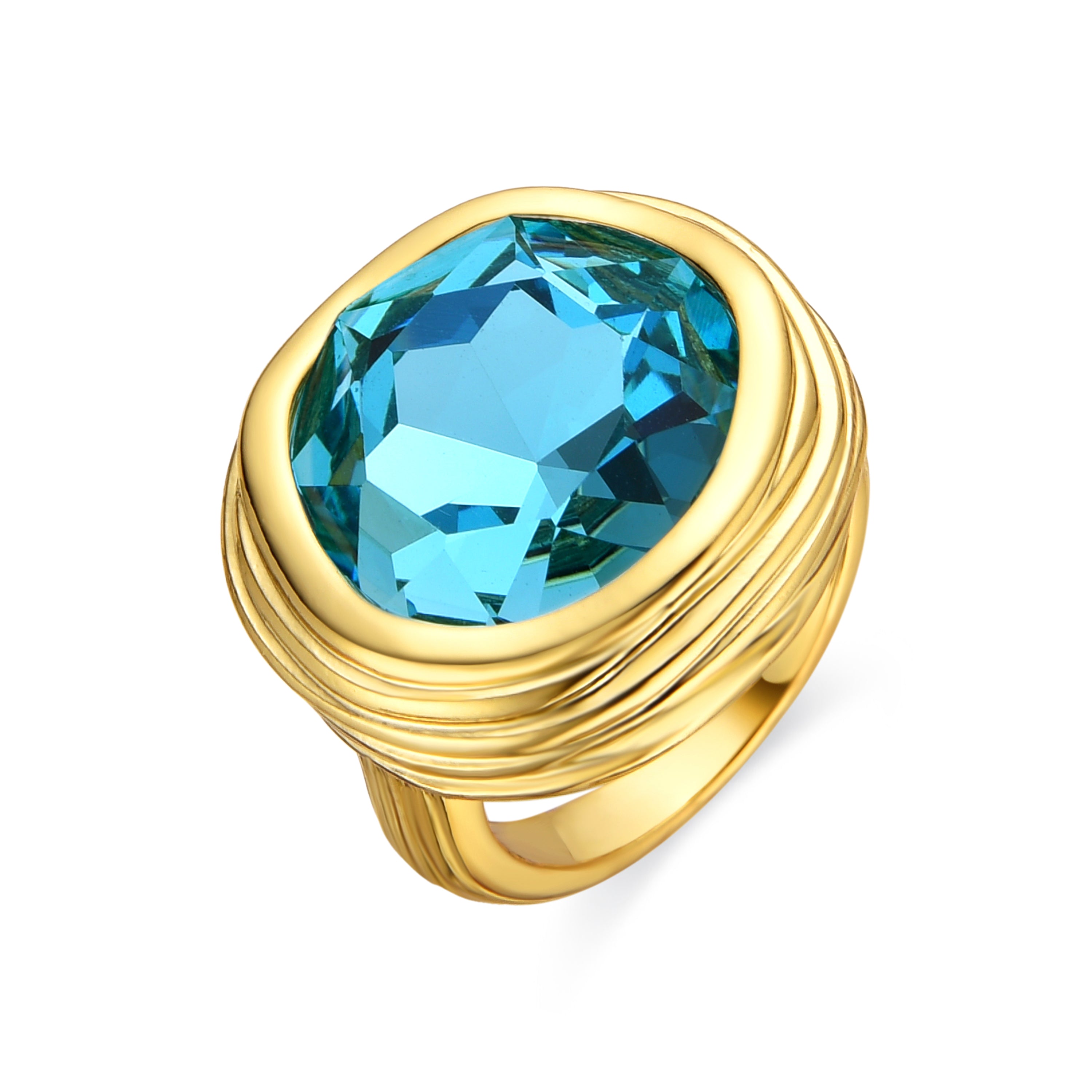 Anillo con Cristal Azul acabado oro 18k - Nianli