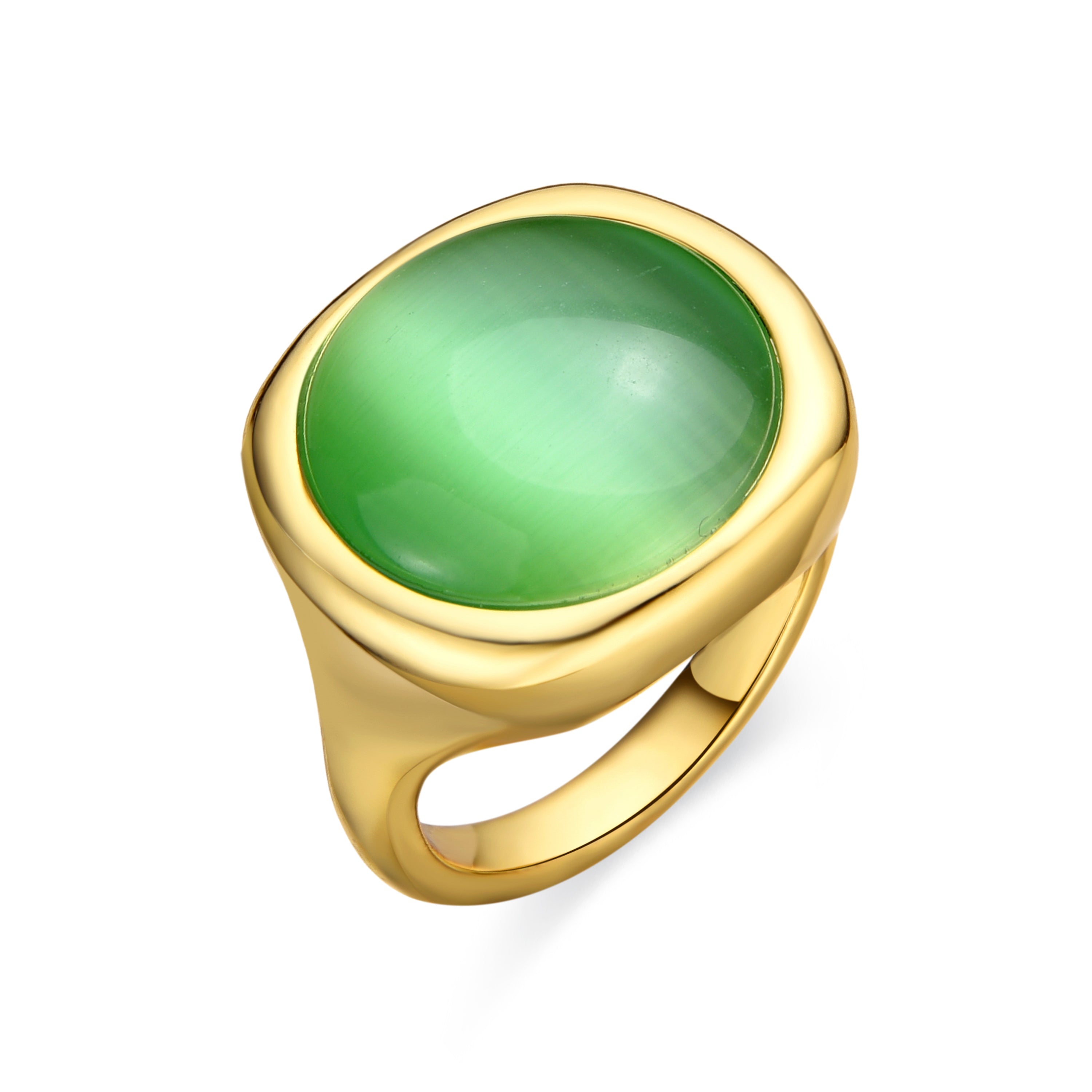 Anillo con Ojo de Gato Verde acabado oro 18k - Uther