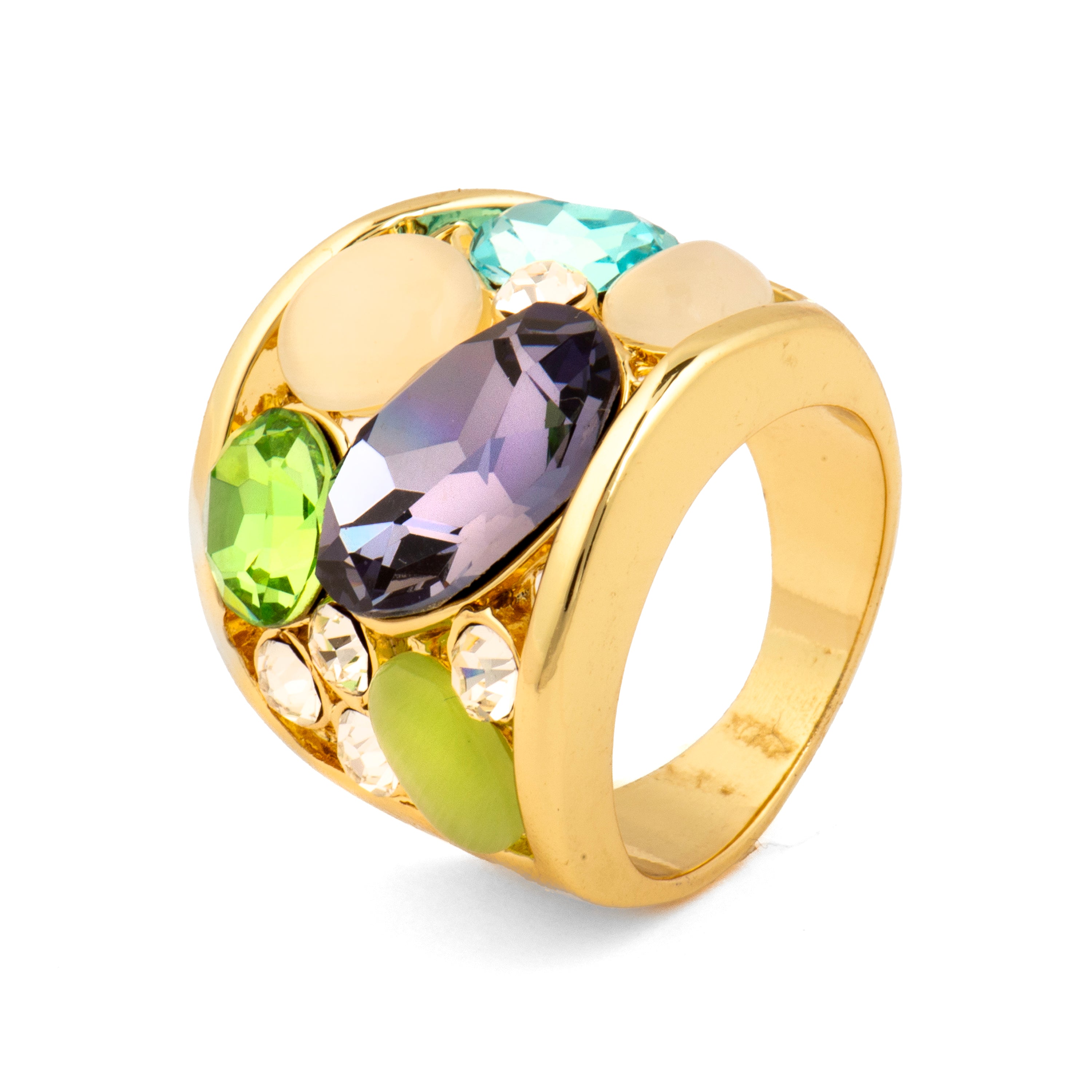 Anillo de Cuarzo Hidrotermal Multicolor acabado en oro amarillo de 18k - Ferio