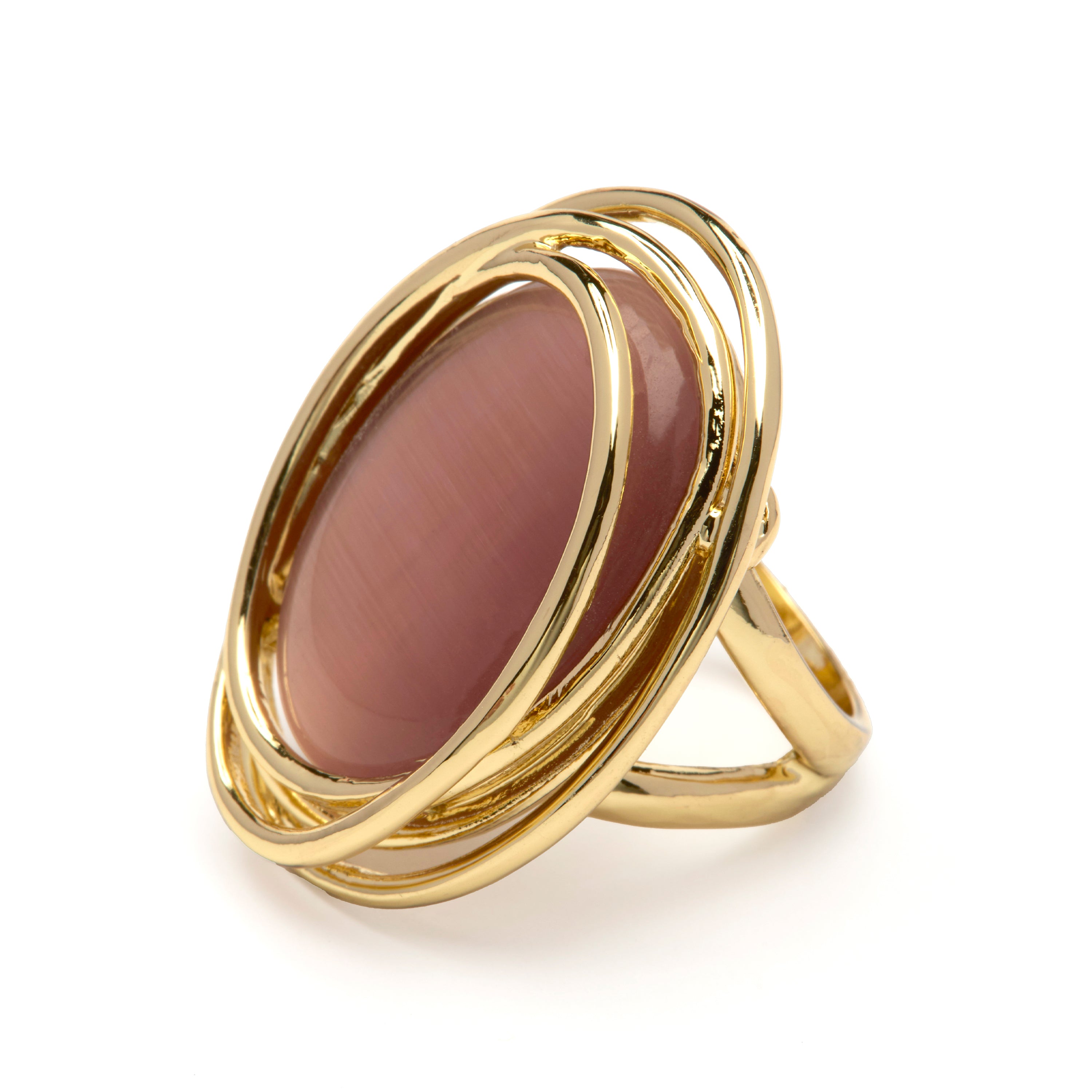 Anillo de Ojo de Gato Marron acabado en oro amarillo de 18k - Tijahu