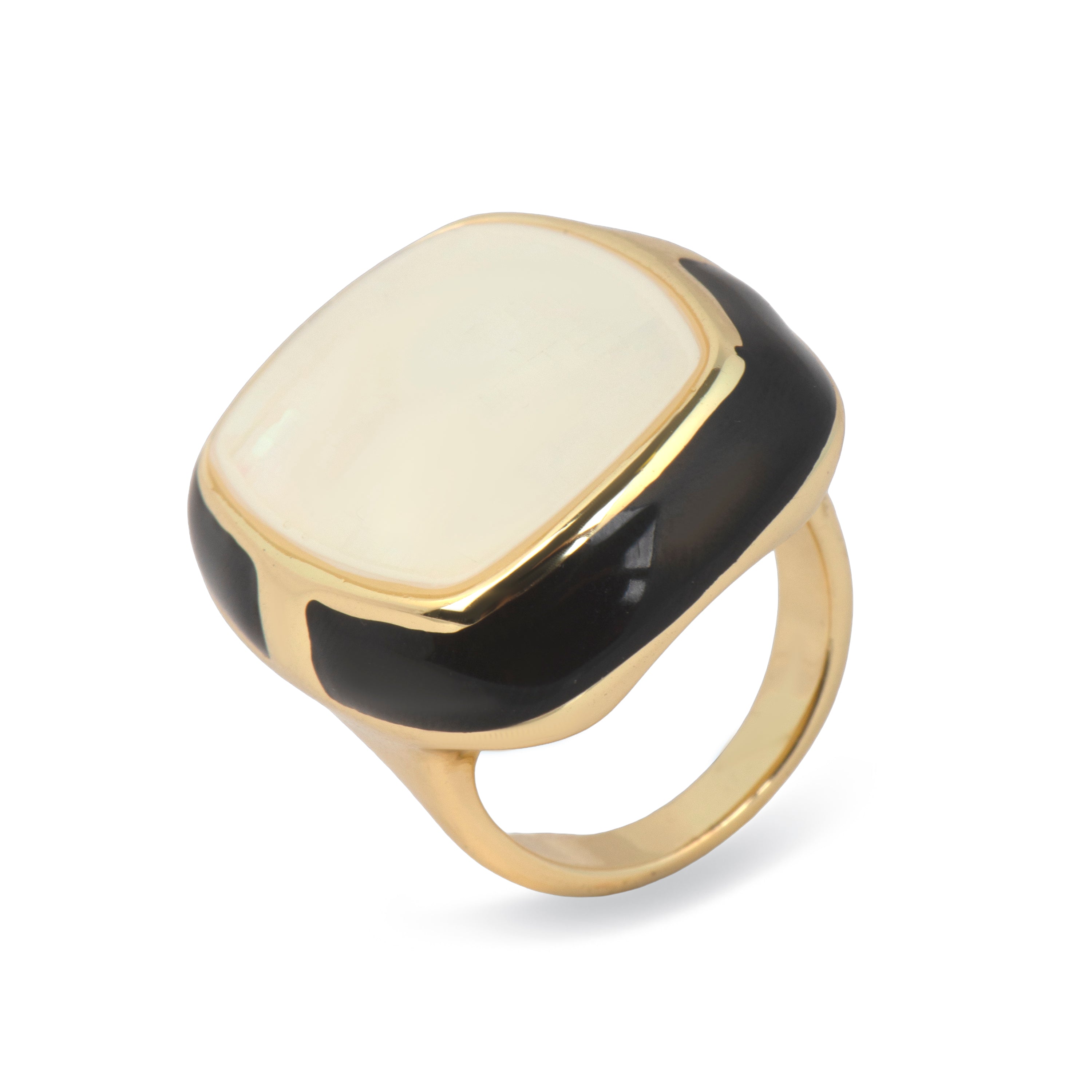 Anillo de Madreperla Blanca acabado en oro amarillo de 18k - Rounki