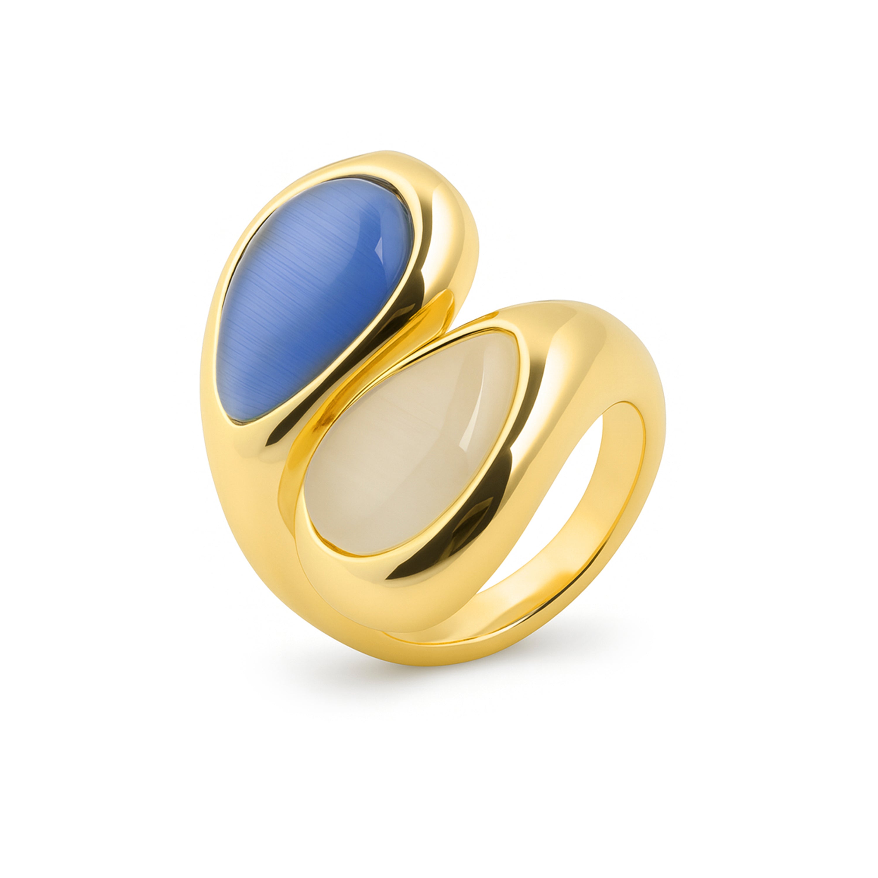 Anillo de Ojo de Gato Azul acabado en oro amarillo 18k - Anxobu
