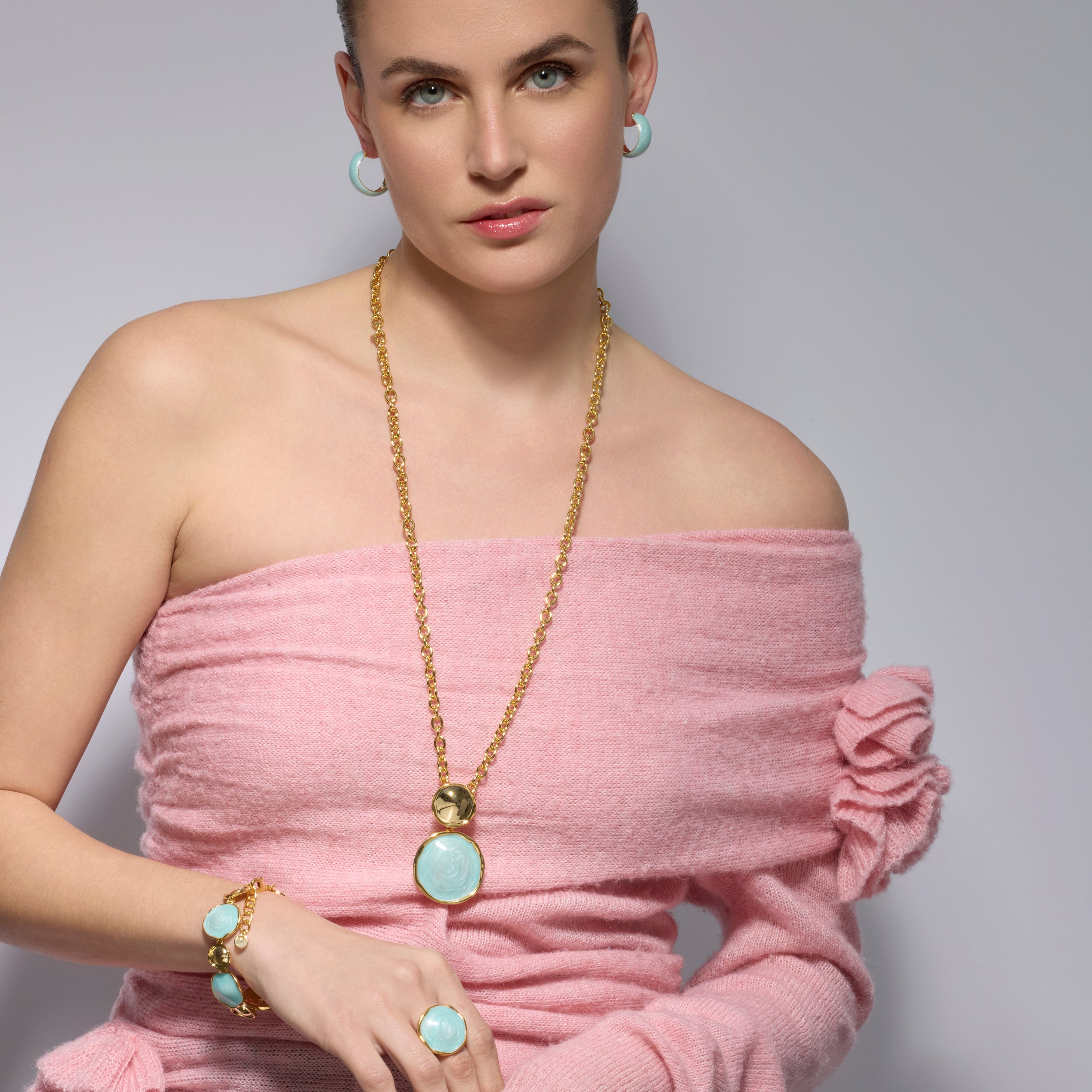 Anillo acabado oro amarillo de 18k y Lacado Azul - Huldio