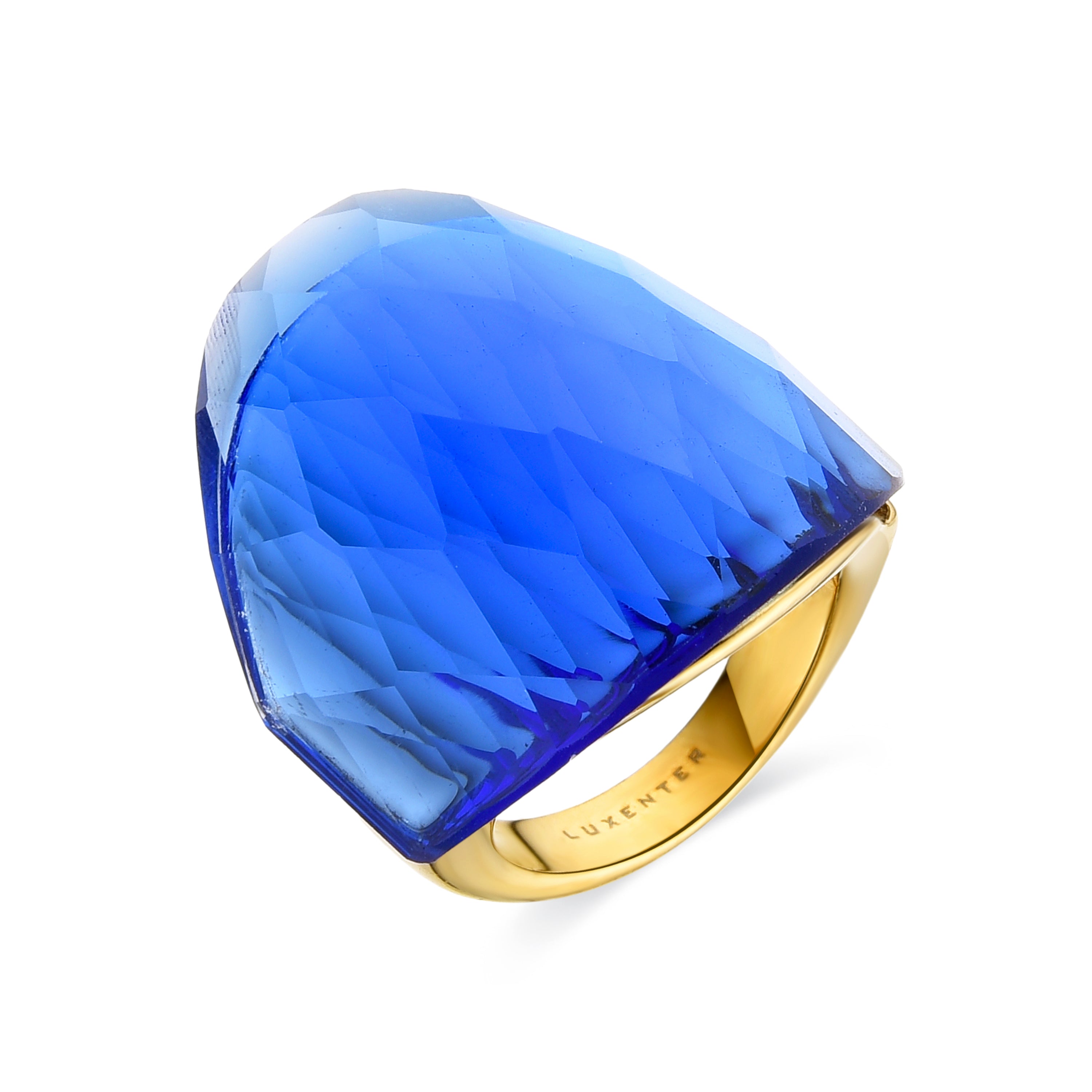Hydrothermale Kwarts Ring Lapislazuli afgewerkt in 18K geelgoud - Konsil