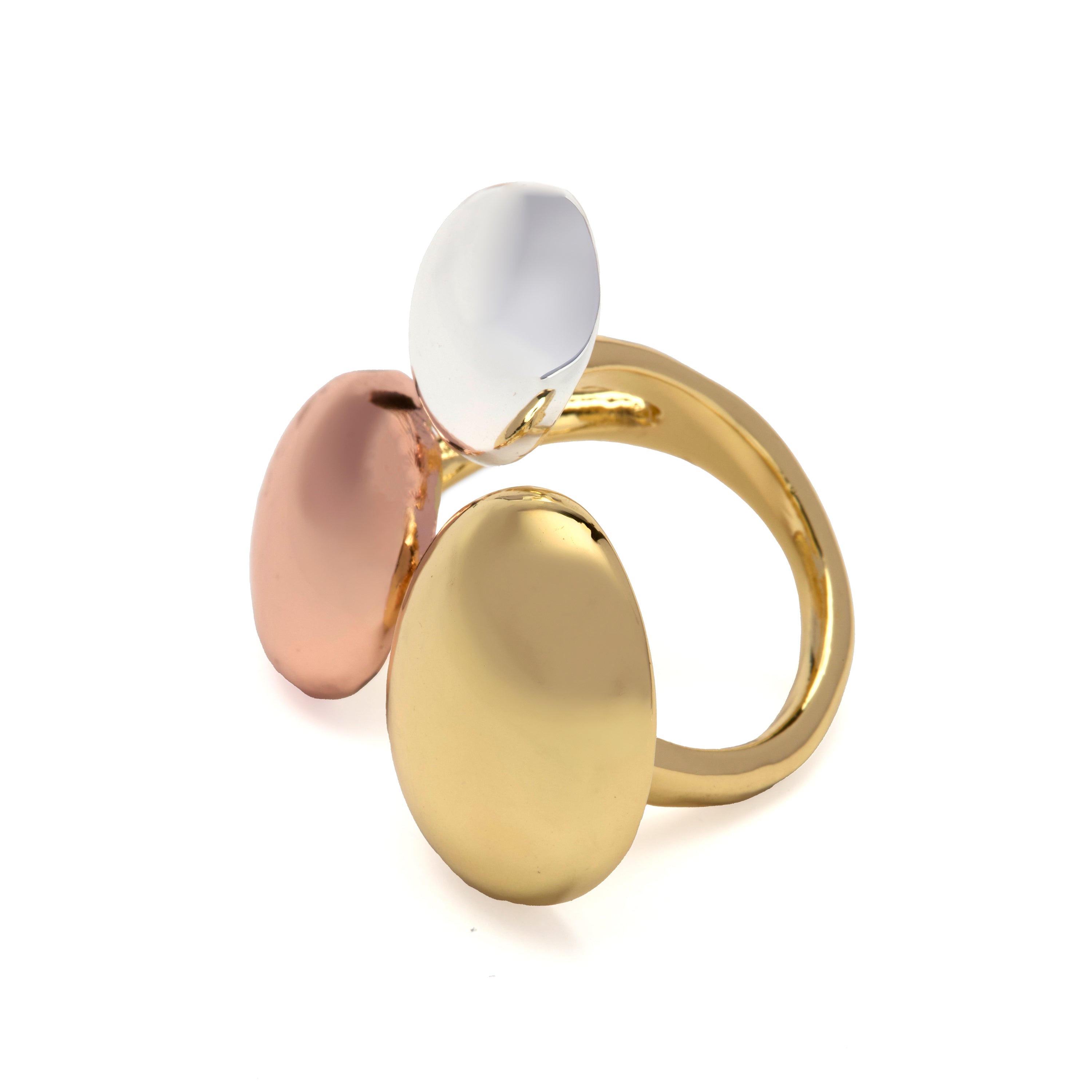 Anillo acabado en Rodio, oro amarillo y rosa de 18k - Basuz