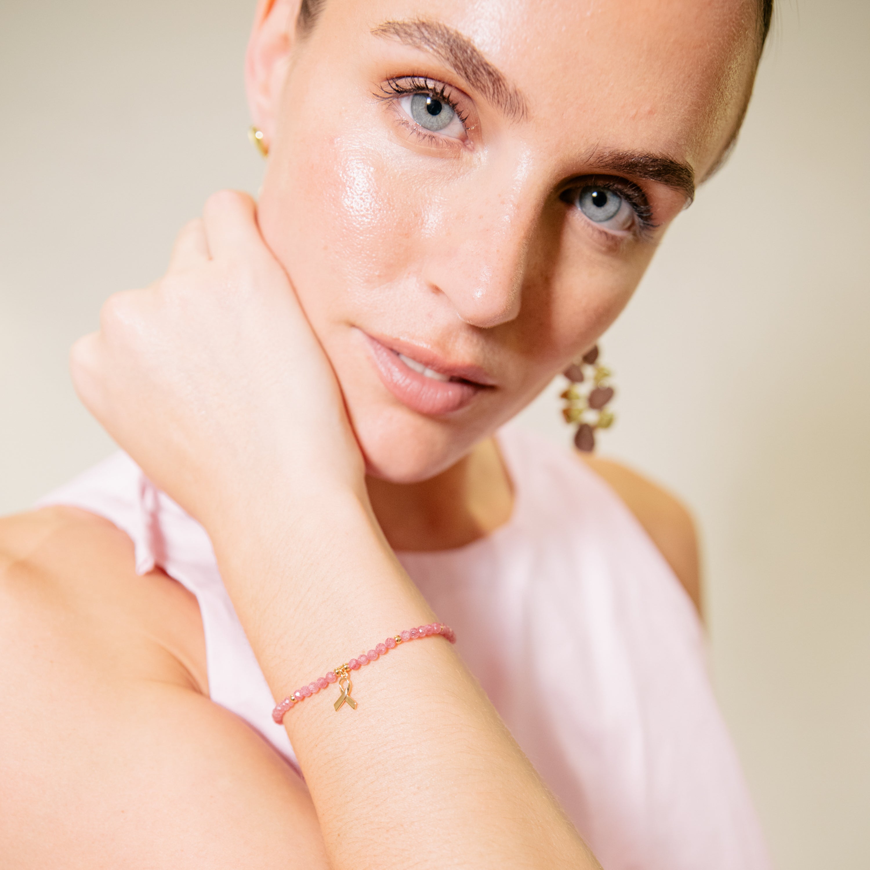 Pulsera de Circonita Rosa acabado en Oro Rosa de 18K - Lazo