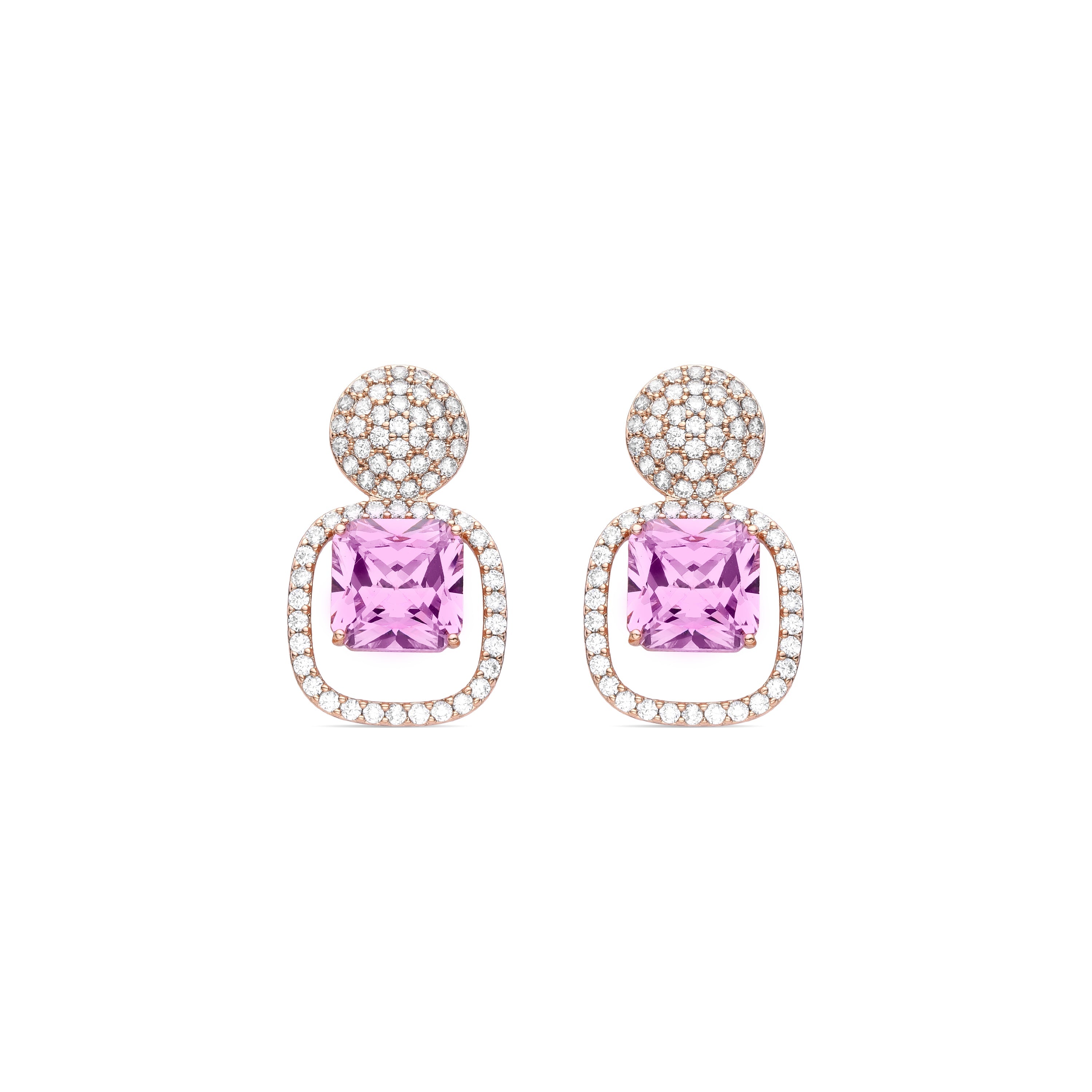 Pendientes de Cristal Rosa acabados en oro rosa 18K - Asdrel