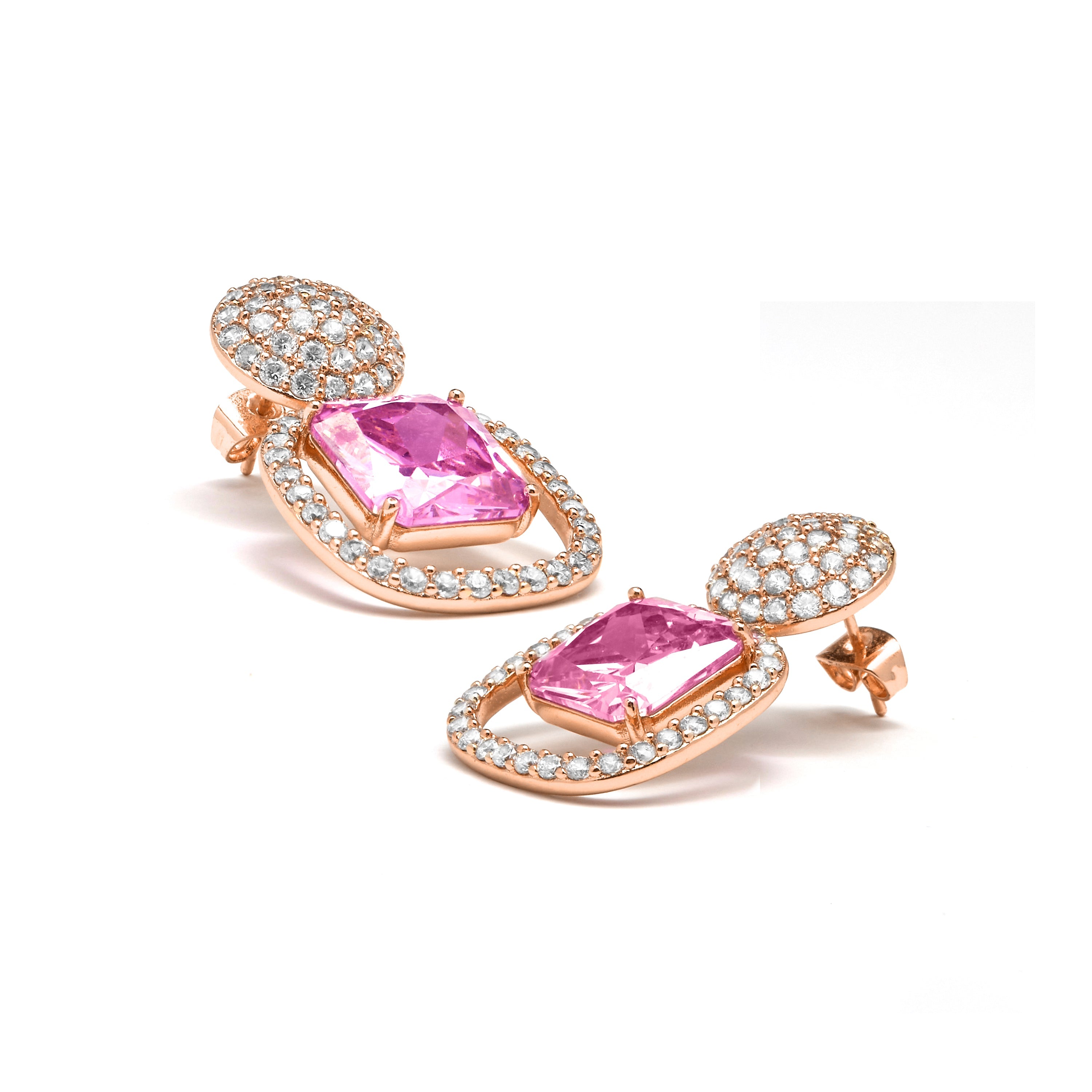 Pendientes de Cristal Rosa acabados en oro rosa 18K - Asdrel