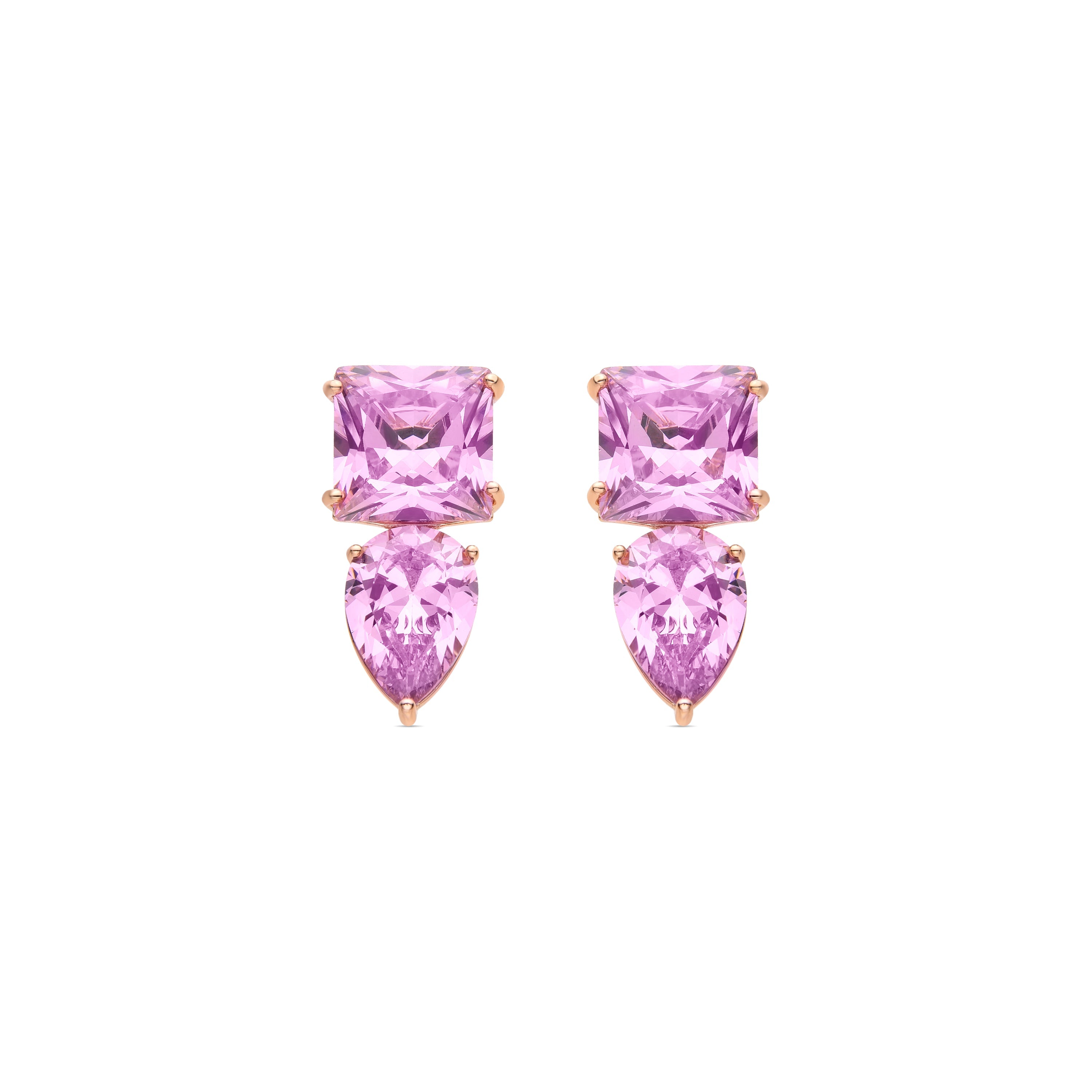 Pendientes de Circonita Rosa acabados en oro rosa 18K - Nenmi