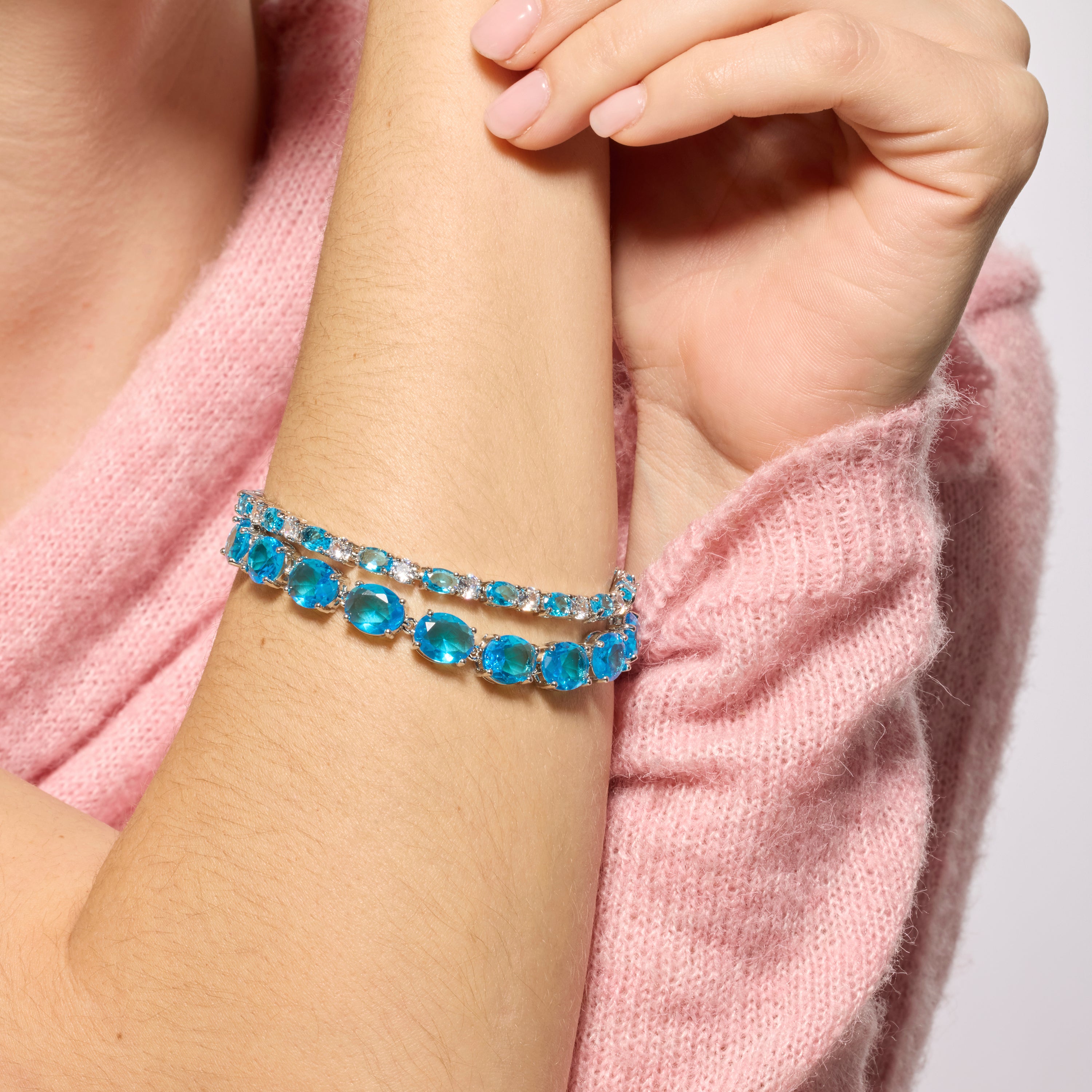 Pulsera acabado plata y Circonita Aguamarina - Libsi