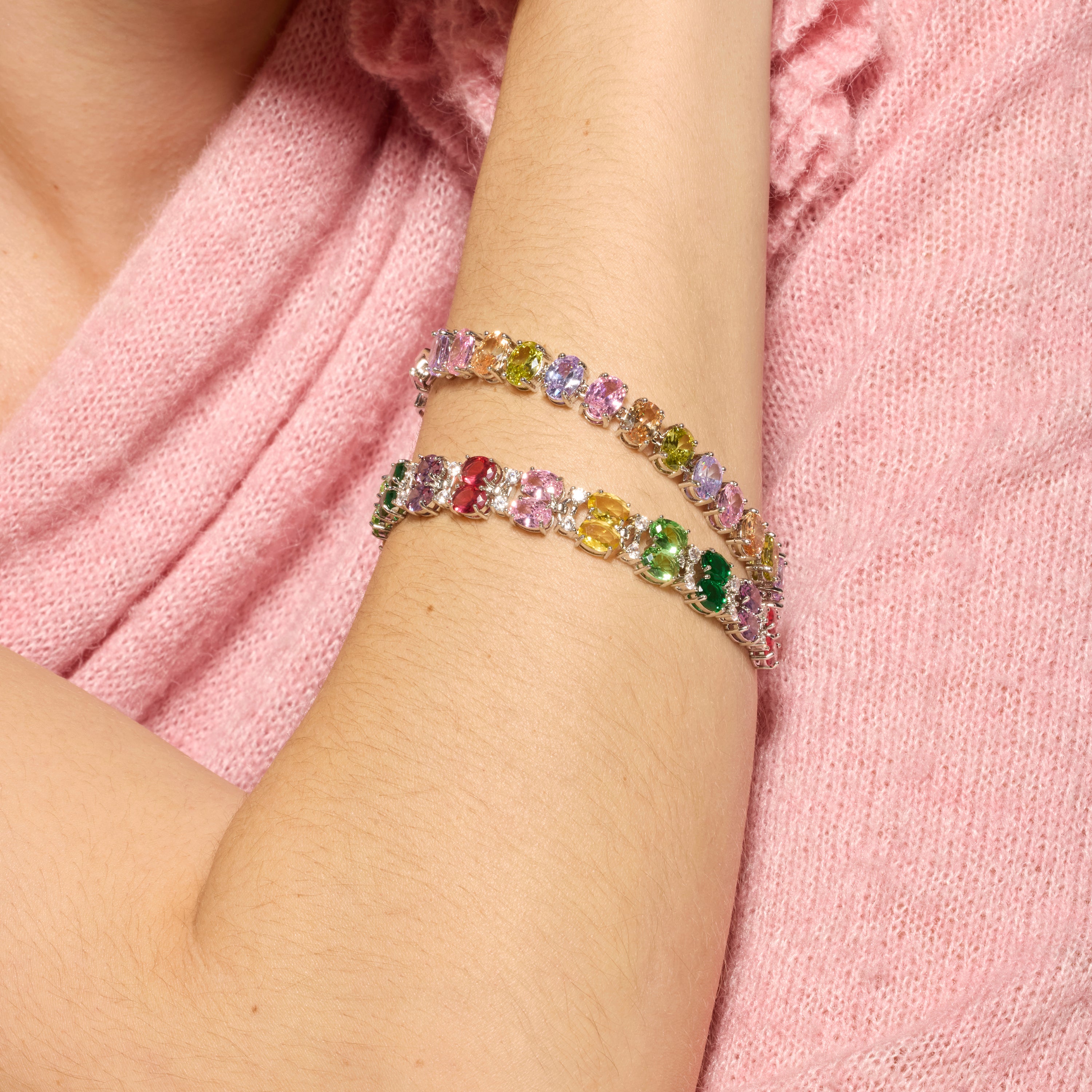 Pulsera acabado plata y Circonita Multicolor - Raiqe