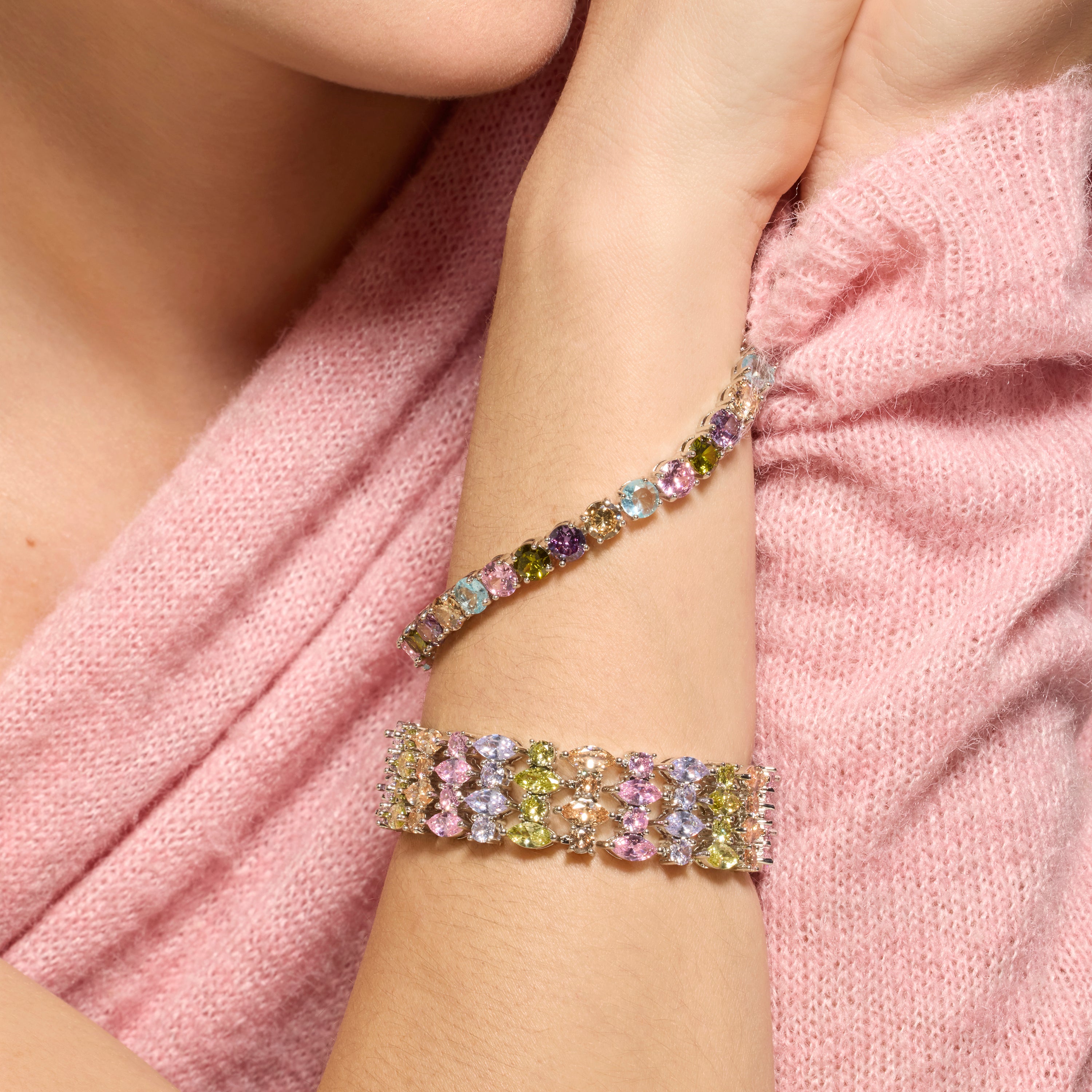 Pulsera acabado plata y Circonita Multicolor - Hizuli