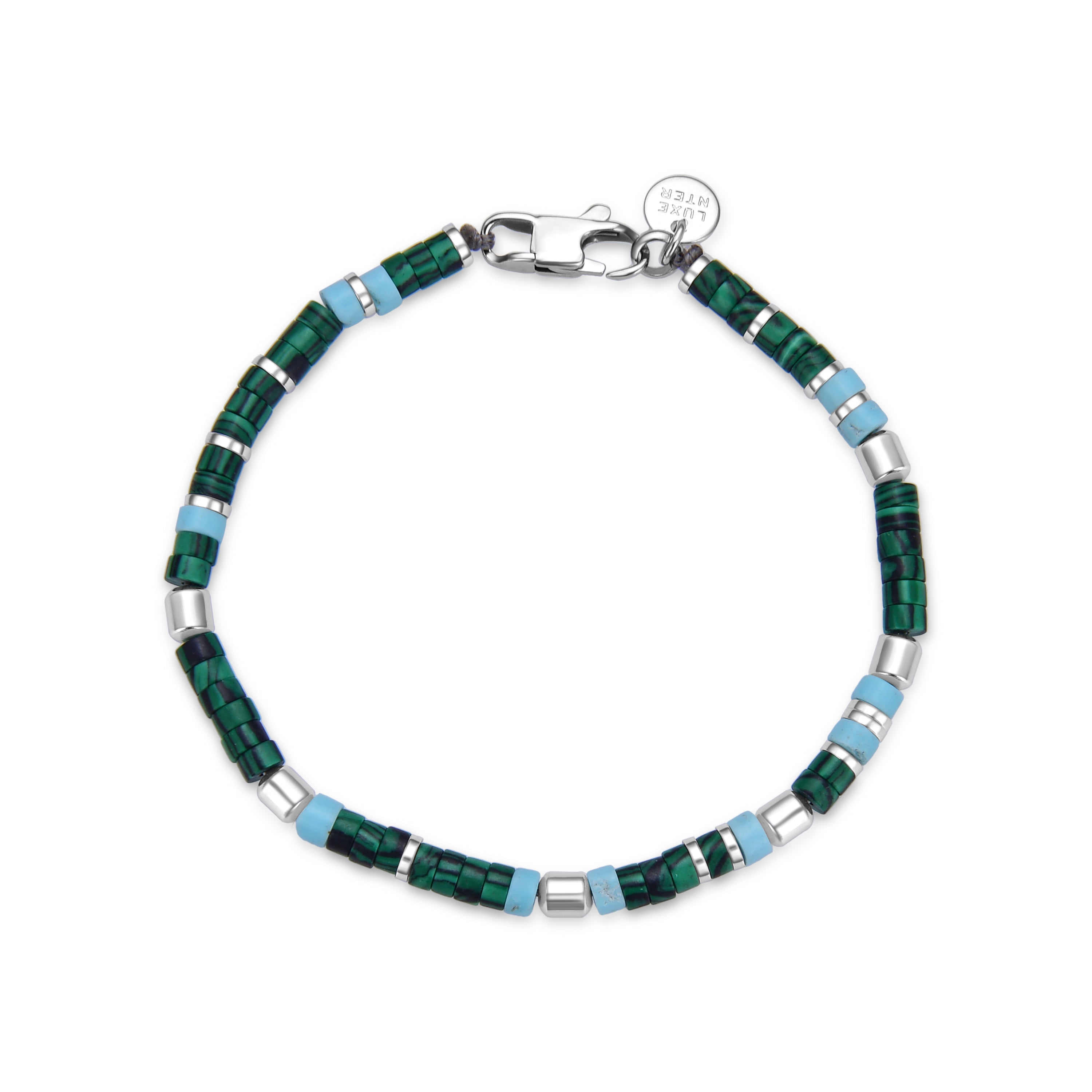 Pulsera de Malaquita acabada en rodio - Zadir