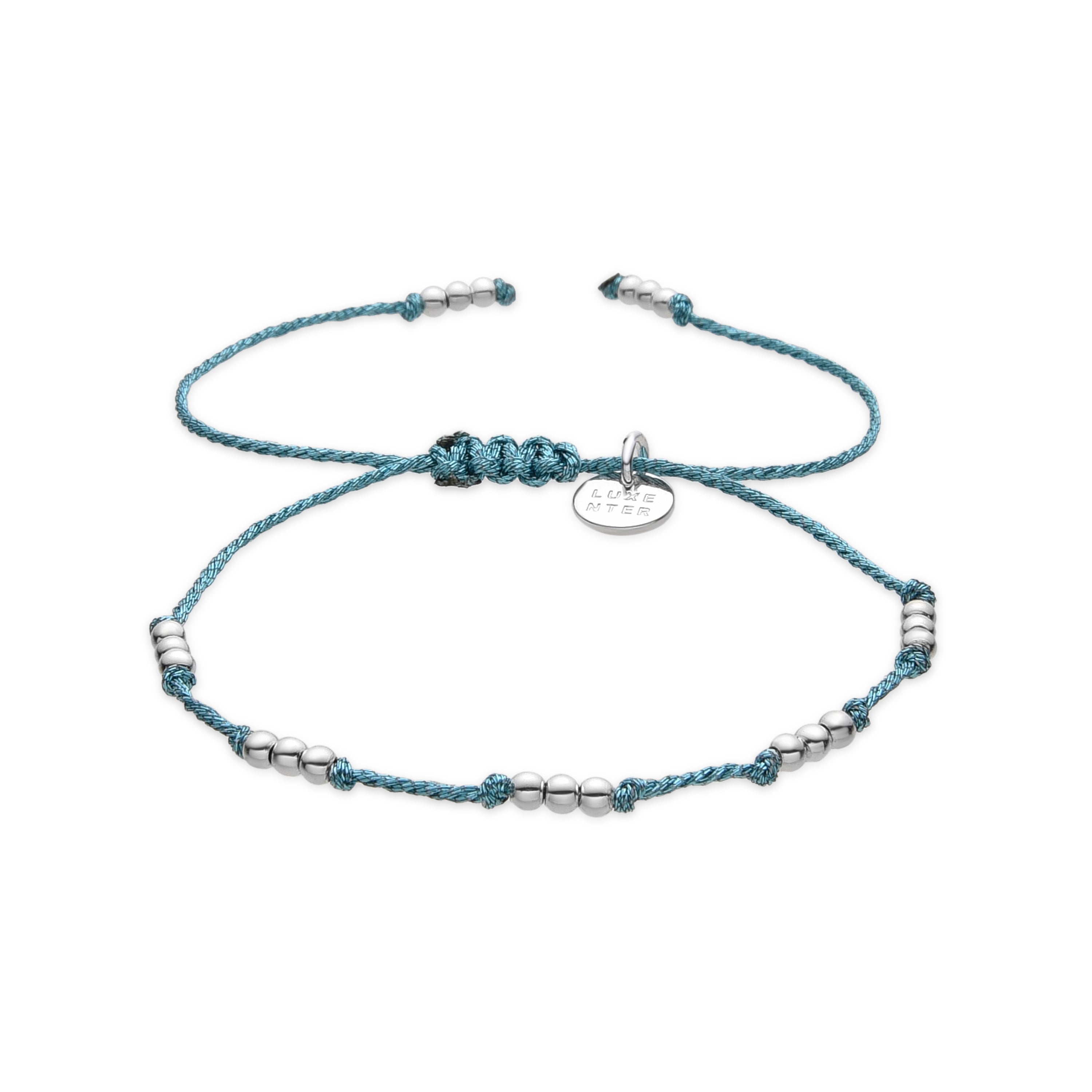 Pulsera acabado plata y Algodon Azul - Ekilo