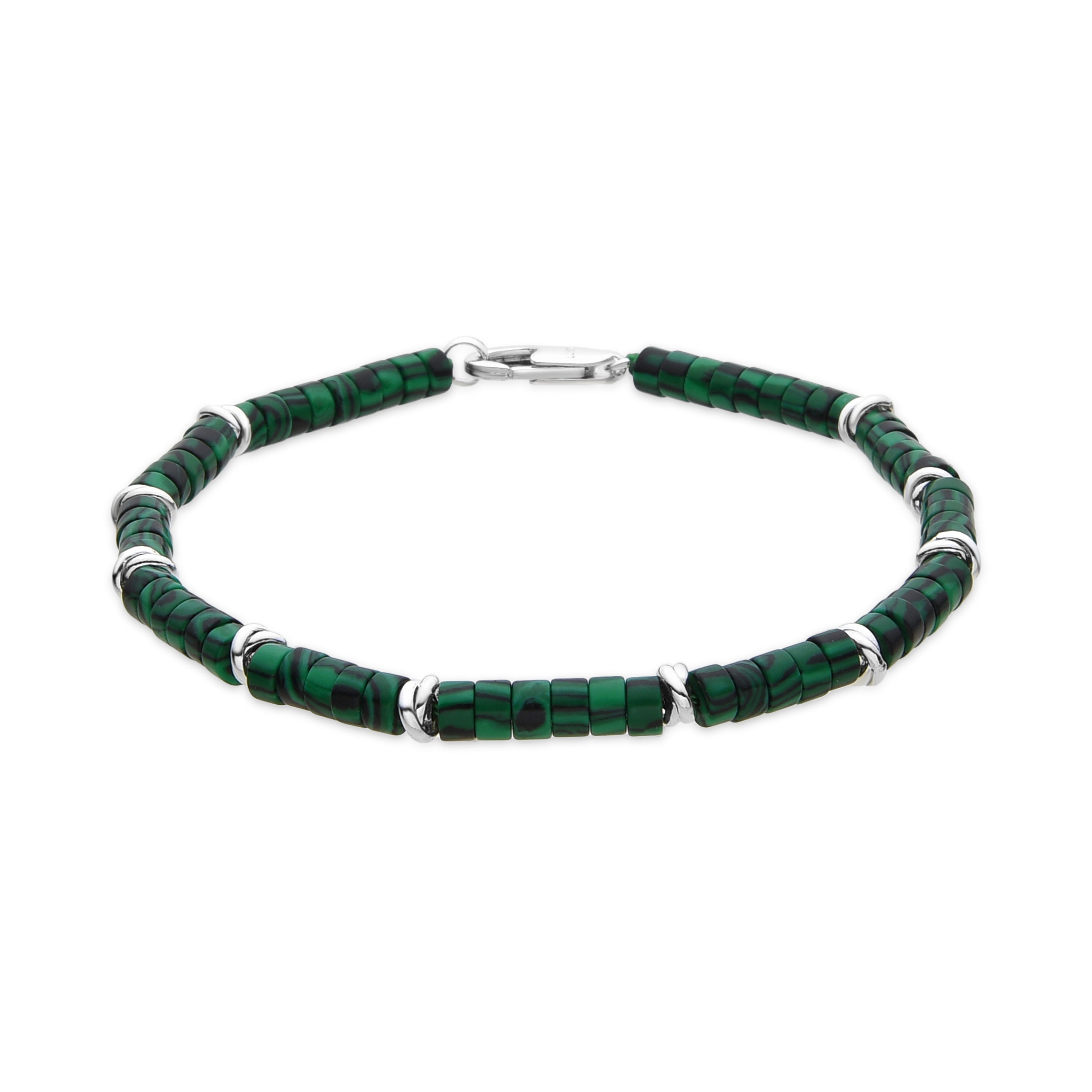 Pulsera acabado plata y Malaquita - Silbi