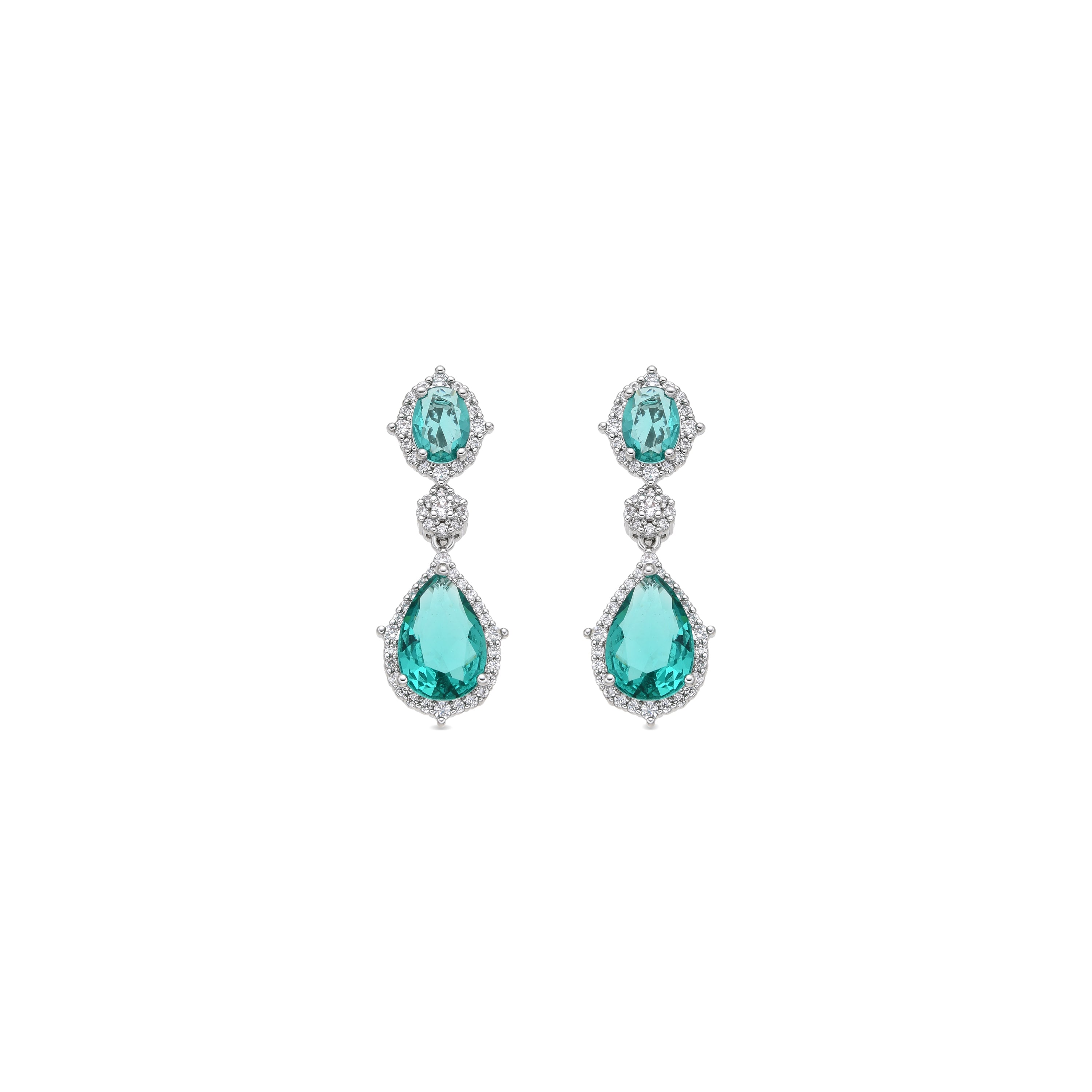 Pendientes acabado plata y Cuarzo Hidrotermal Verde Paraiba - Sazad