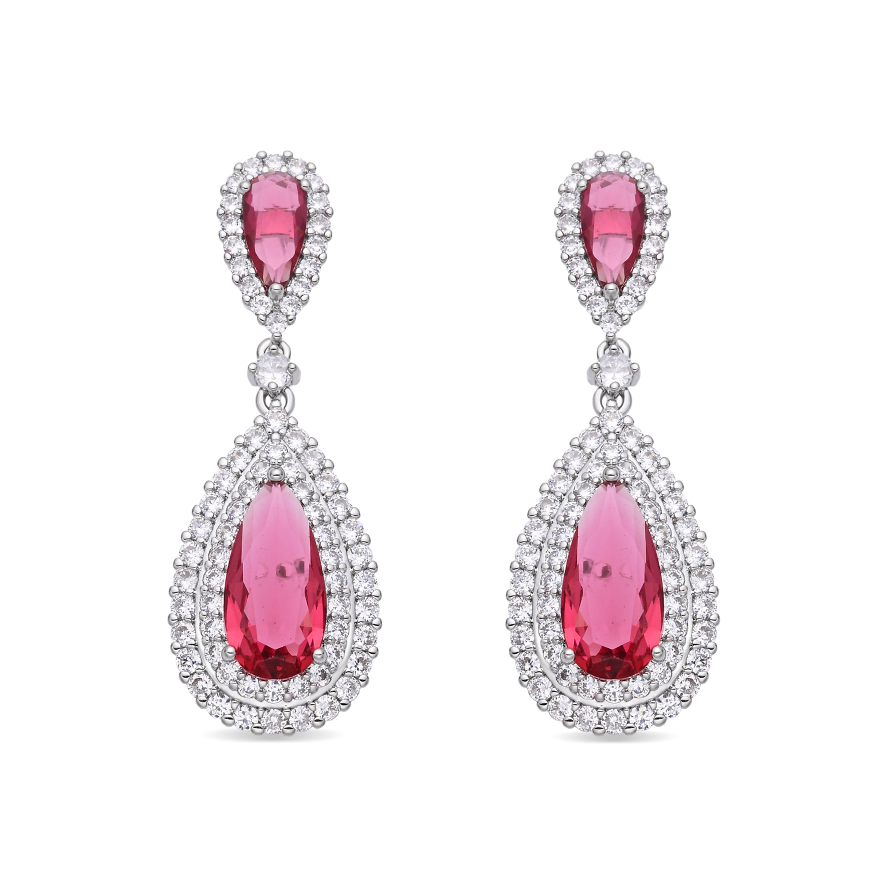 Pendientes de Circonita Rubí acabado en rodio - Mijou