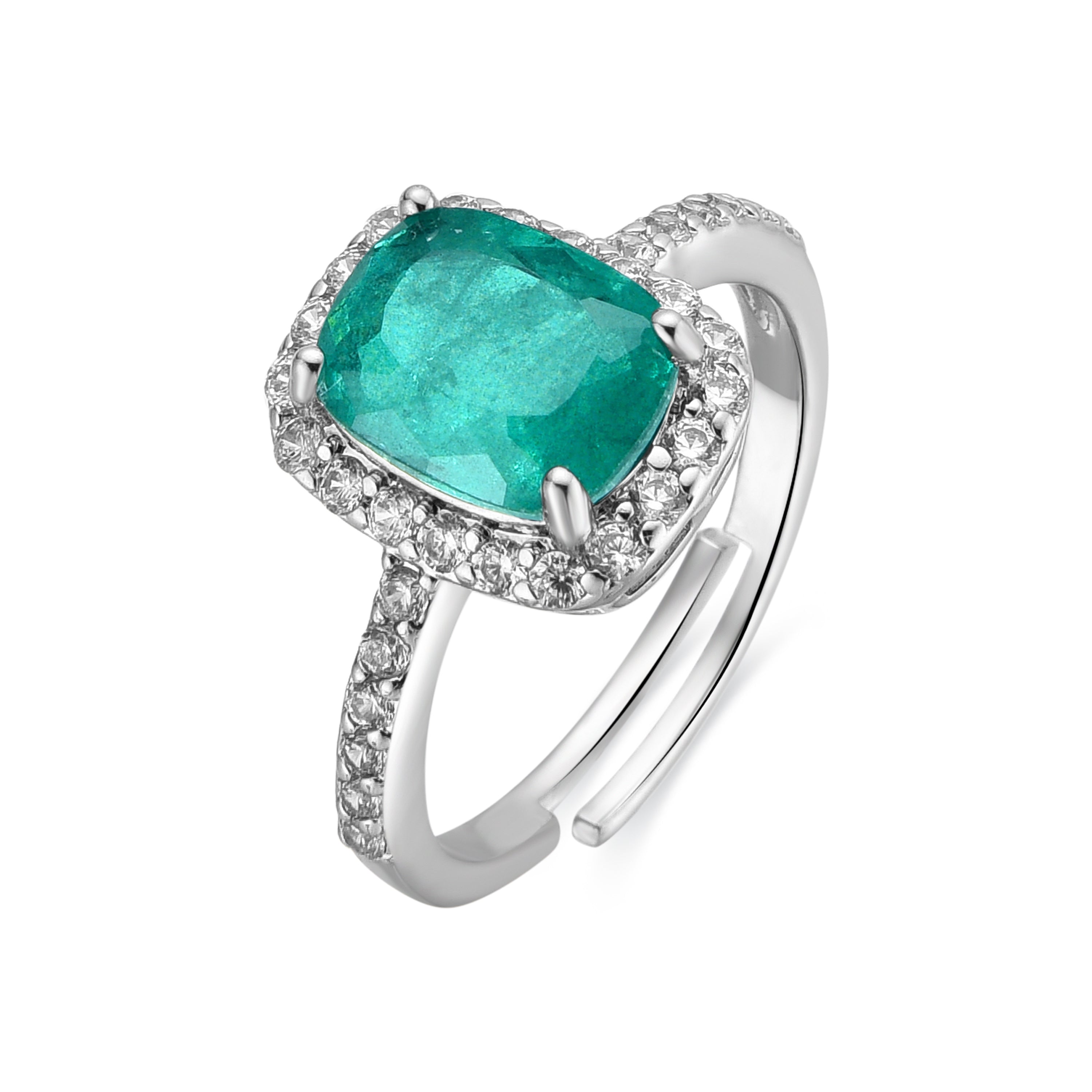 Anillo acabado plata y Cuarzo Hidrotermal Verde Paraiba - Kimhi