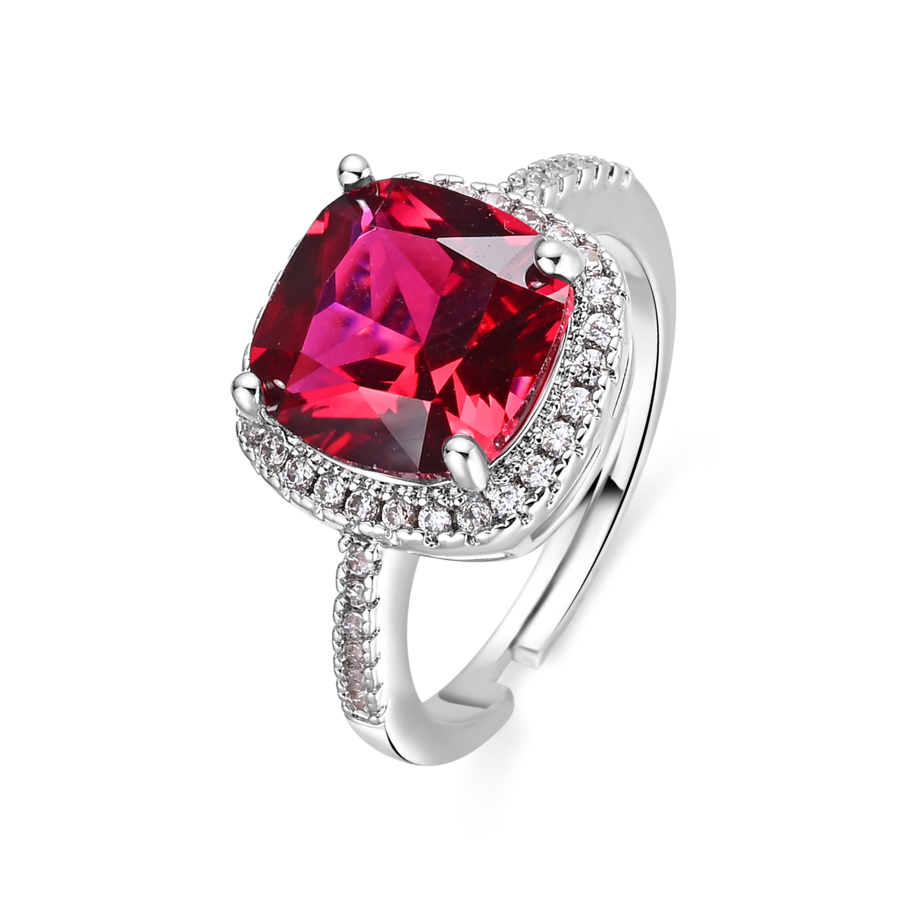 Anillo de Circonita Rubí acabado en rodio - Kada