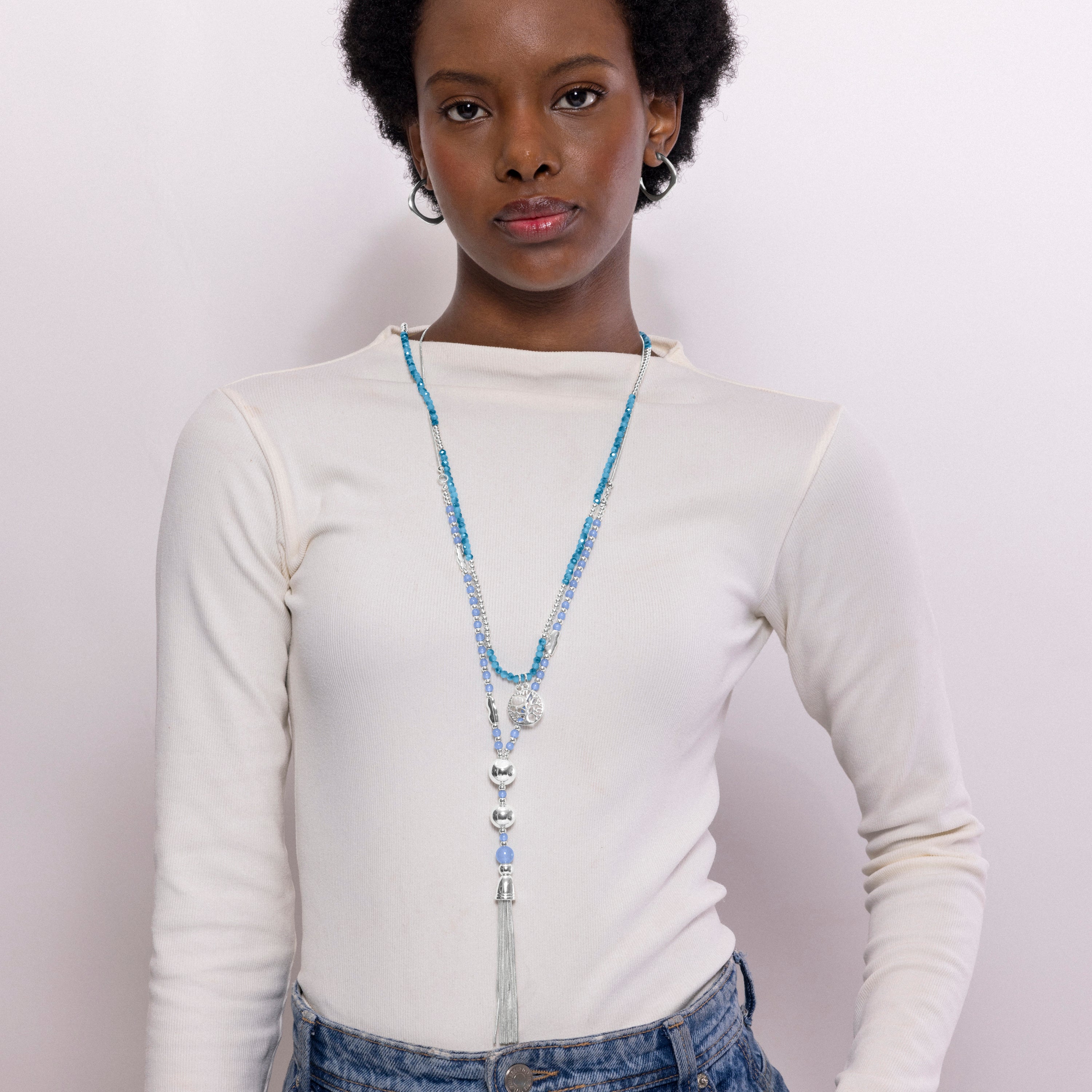 Collar de Cristal Azul acabado en rodio - Nereb