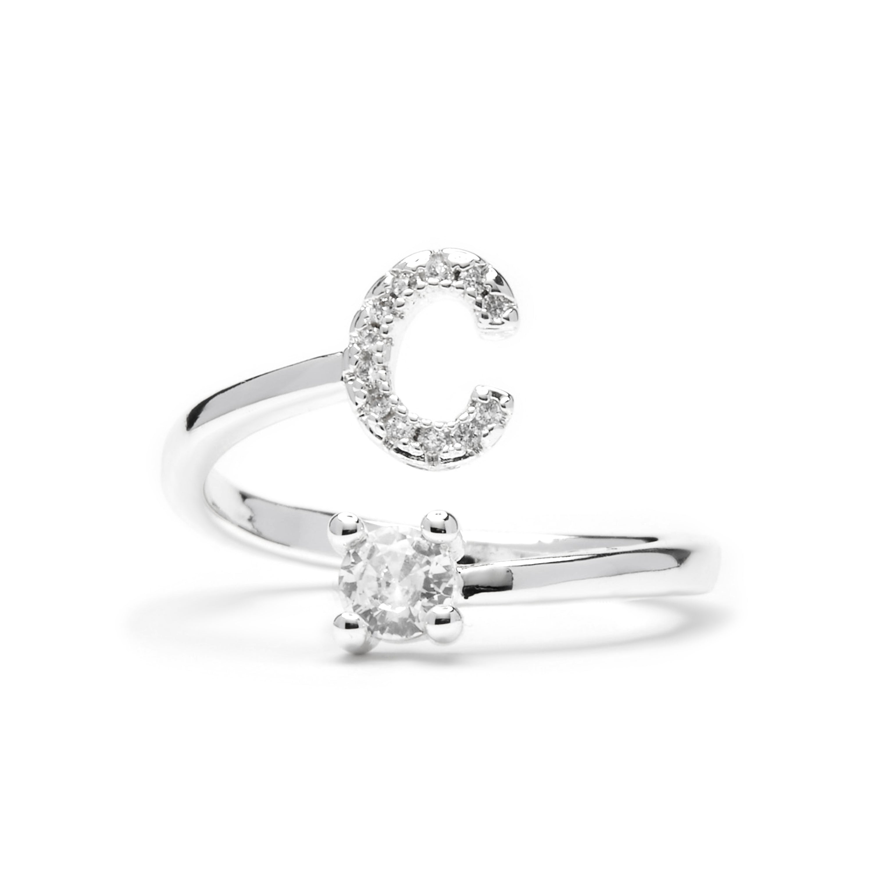 Anillo con circonita brillante acabado plata - Alphabet