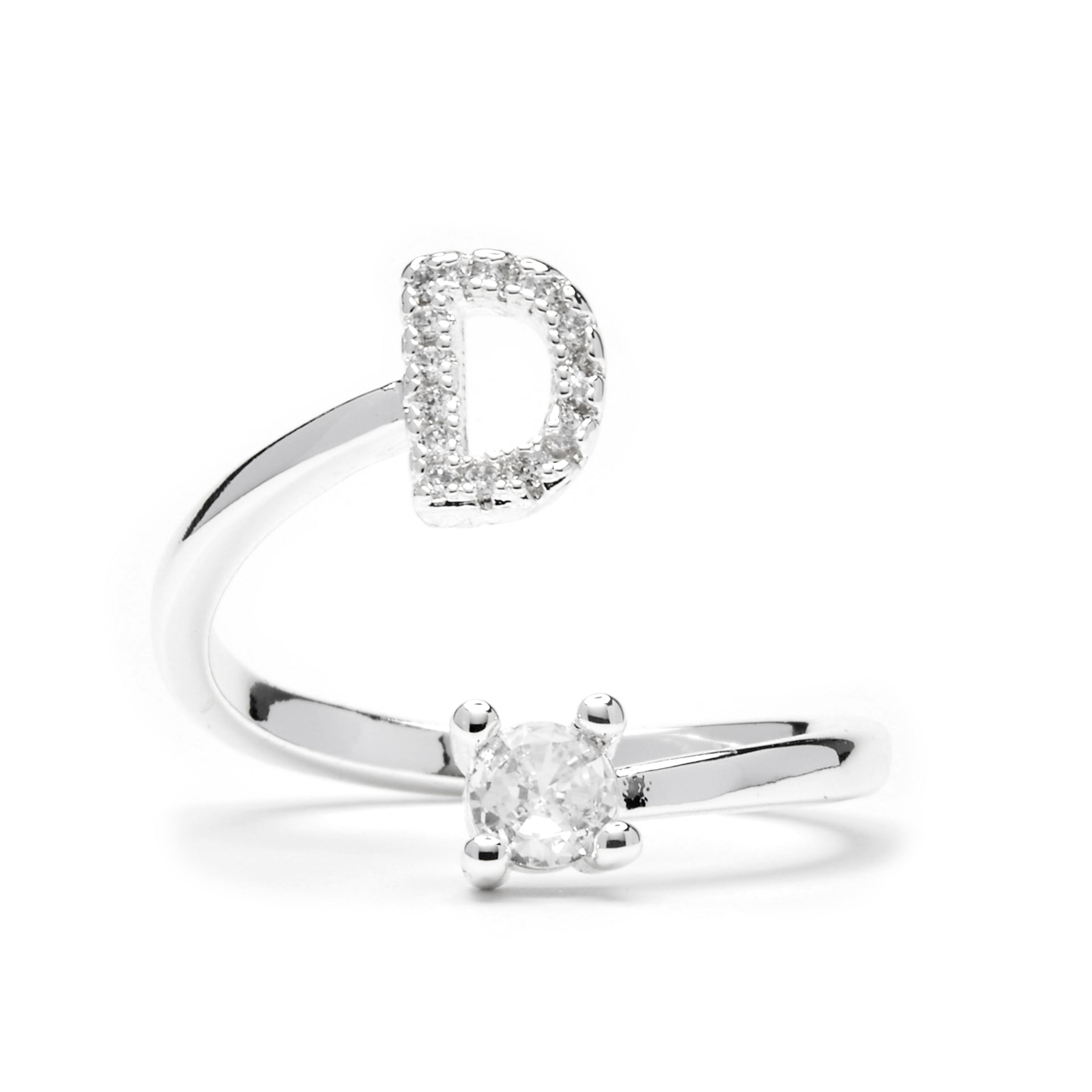 Anillo con circonita brillante acabado plata - Alphabet
