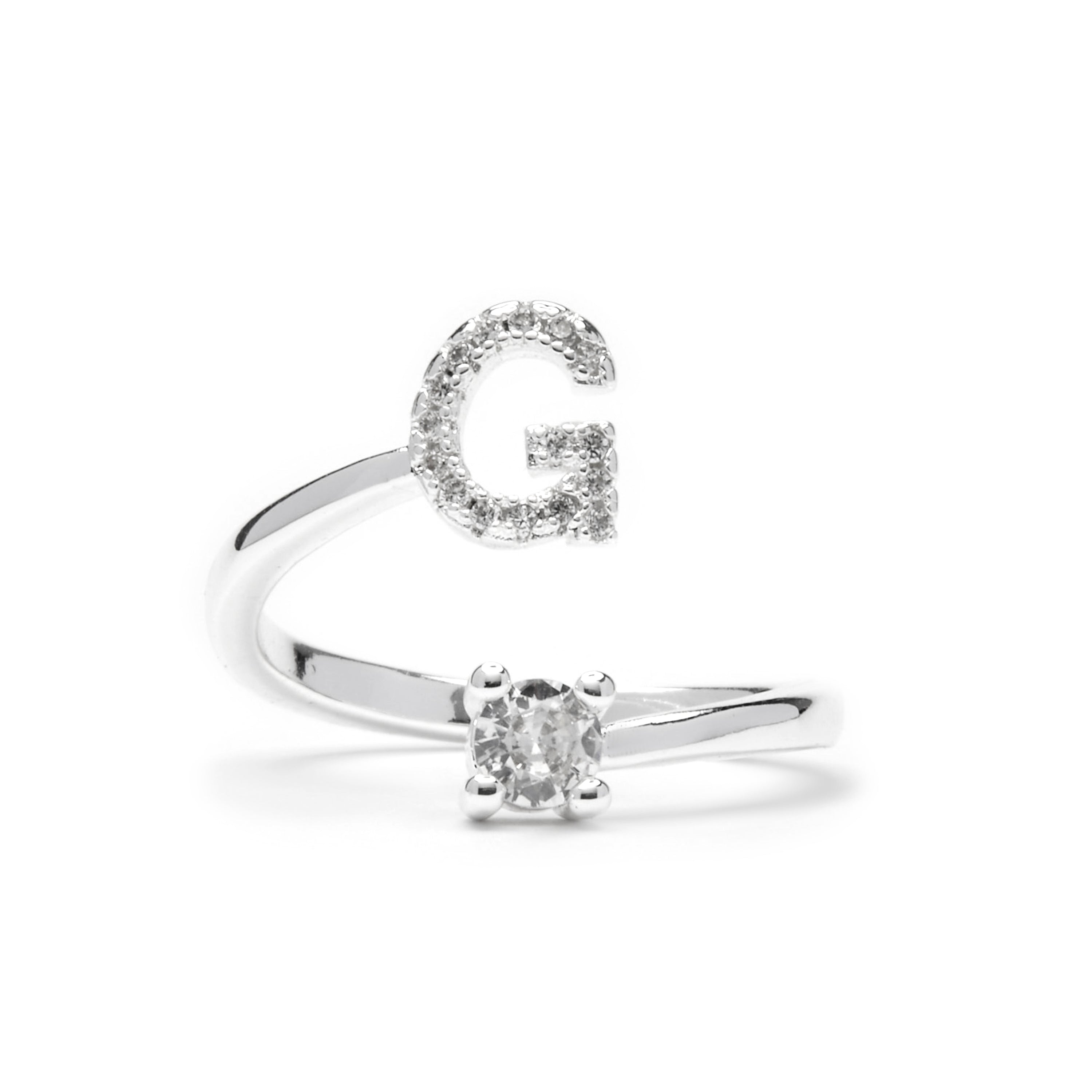 Anillo con circonita brillante acabado plata - Alphabet