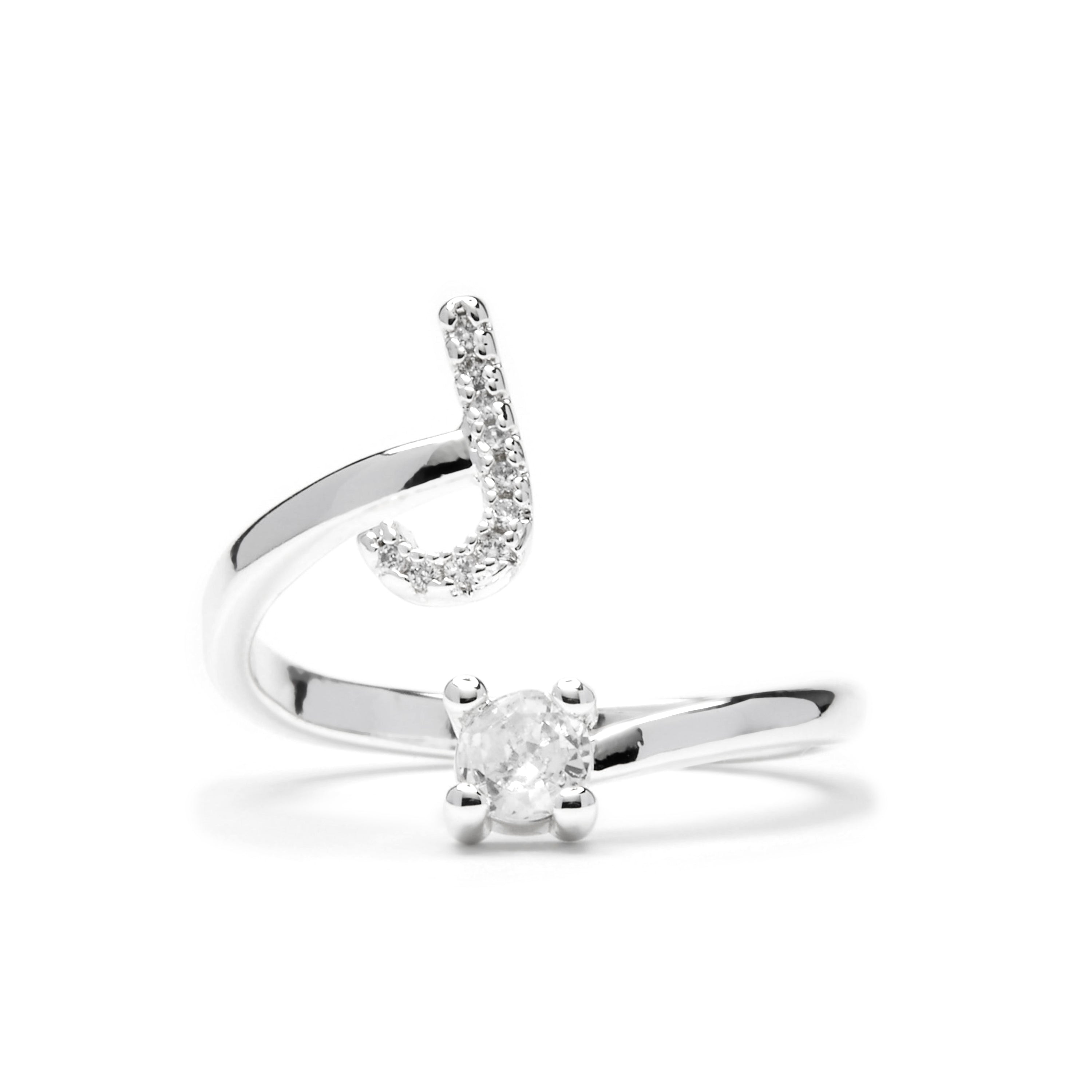 Anillo con circonita brillante acabado plata - Alphabet