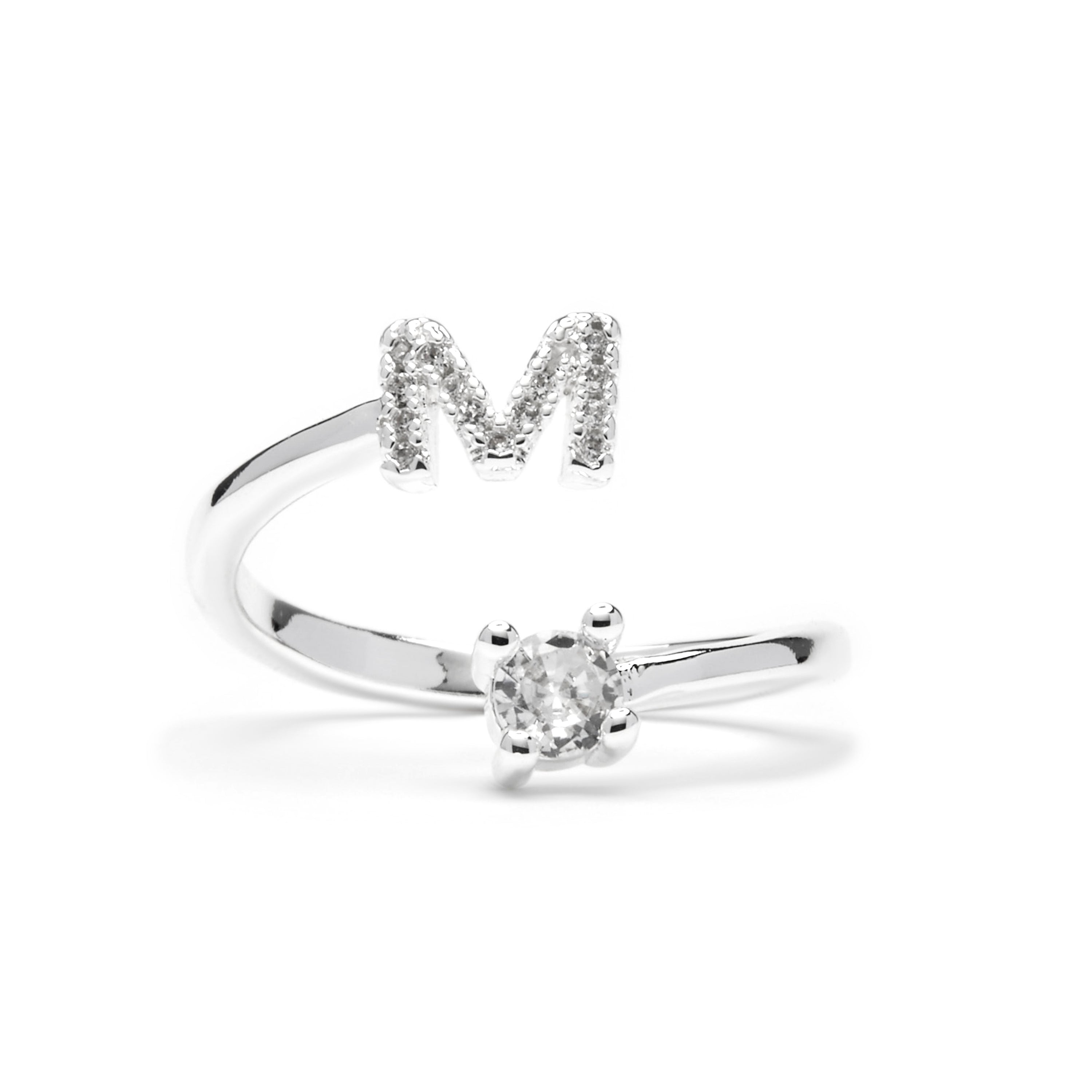 Anillo con circonita brillante acabado plata - Alphabet