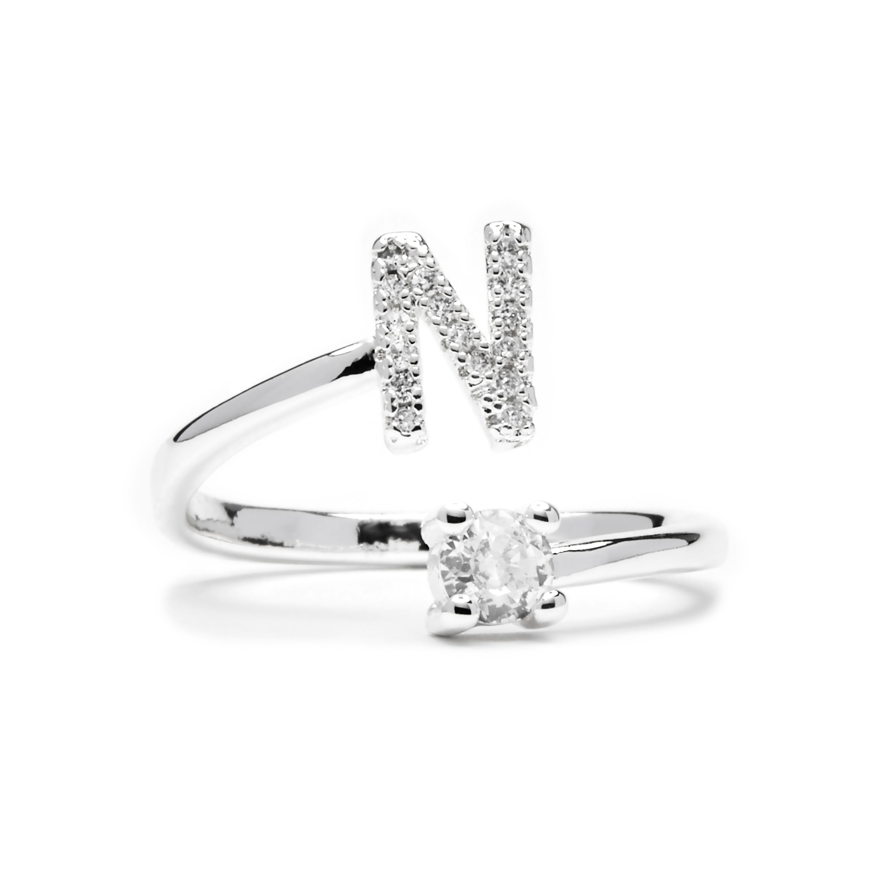 Anillo con circonita brillante acabado plata - Alphabet