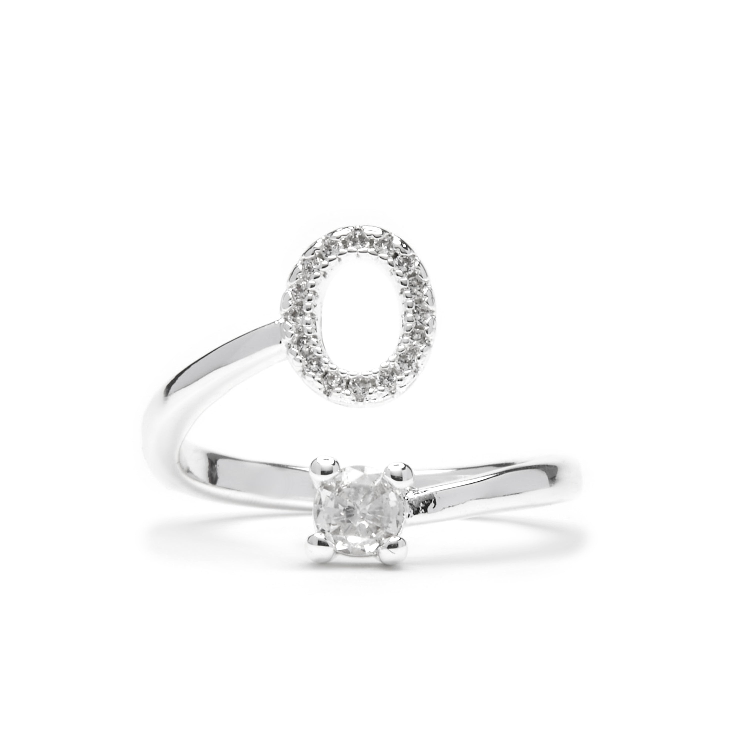 Anillo con circonita brillante acabado plata - Alphabet