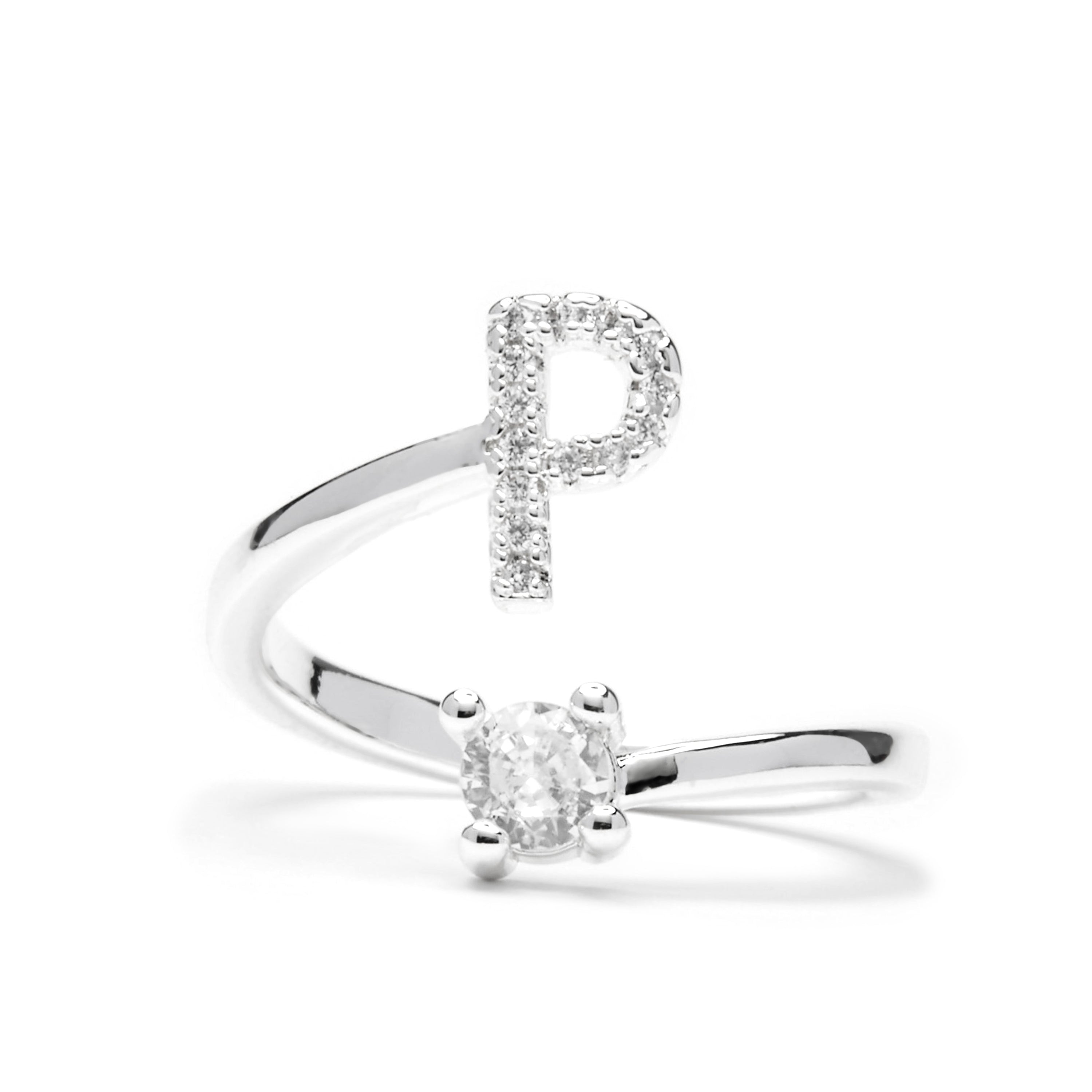 Anillo con circonita brillante acabado plata - Alphabet