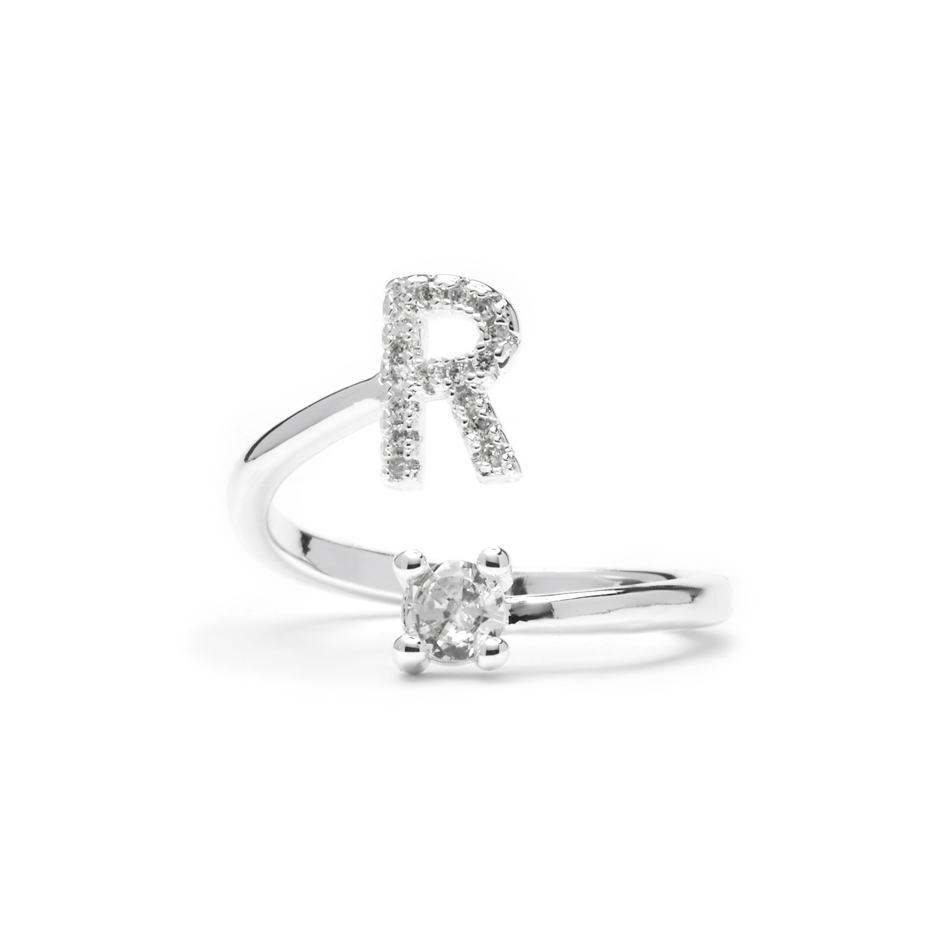 Anillo con circonita brillante acabado plata - Alphabet