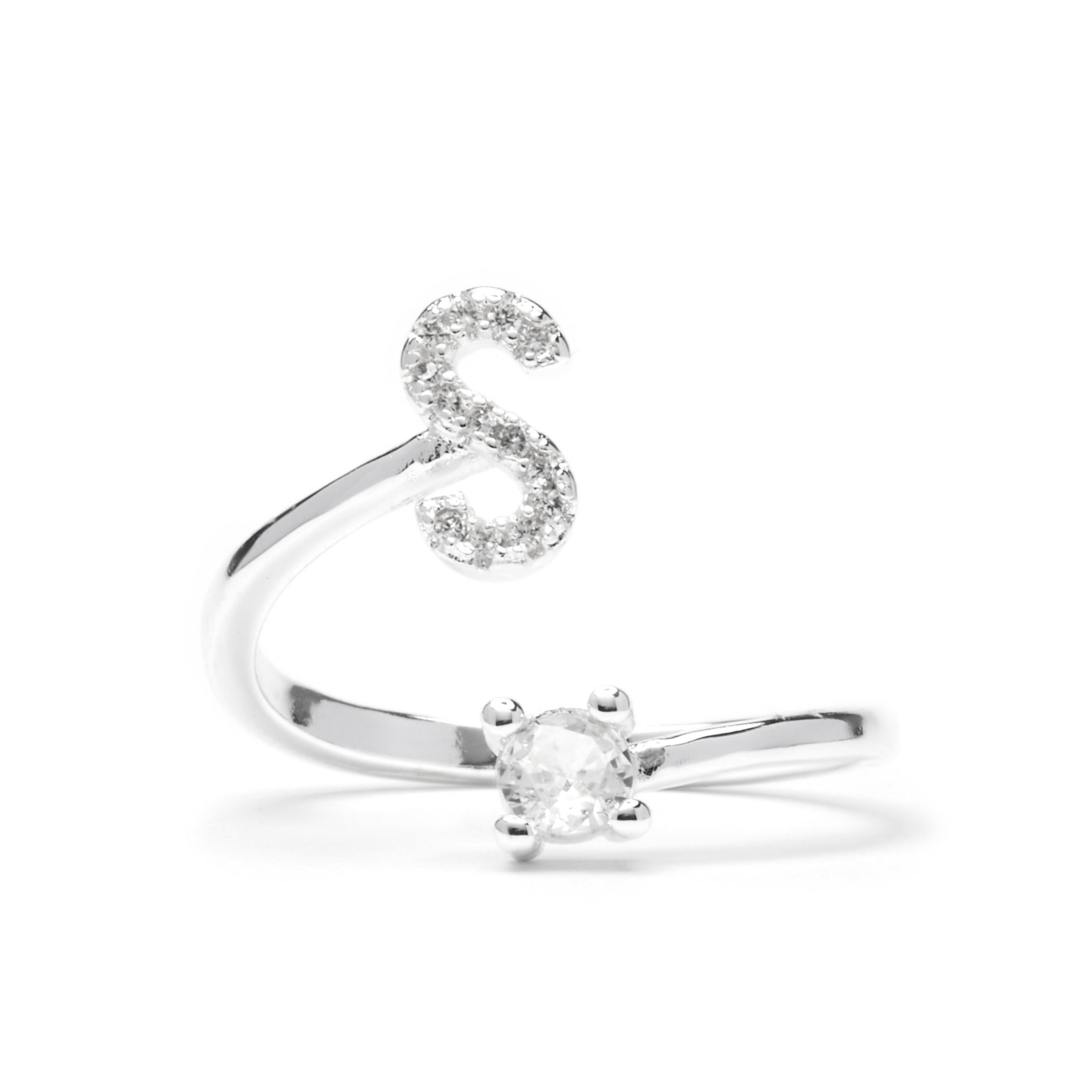 Anillo con circonita brillante acabado plata - Alphabet