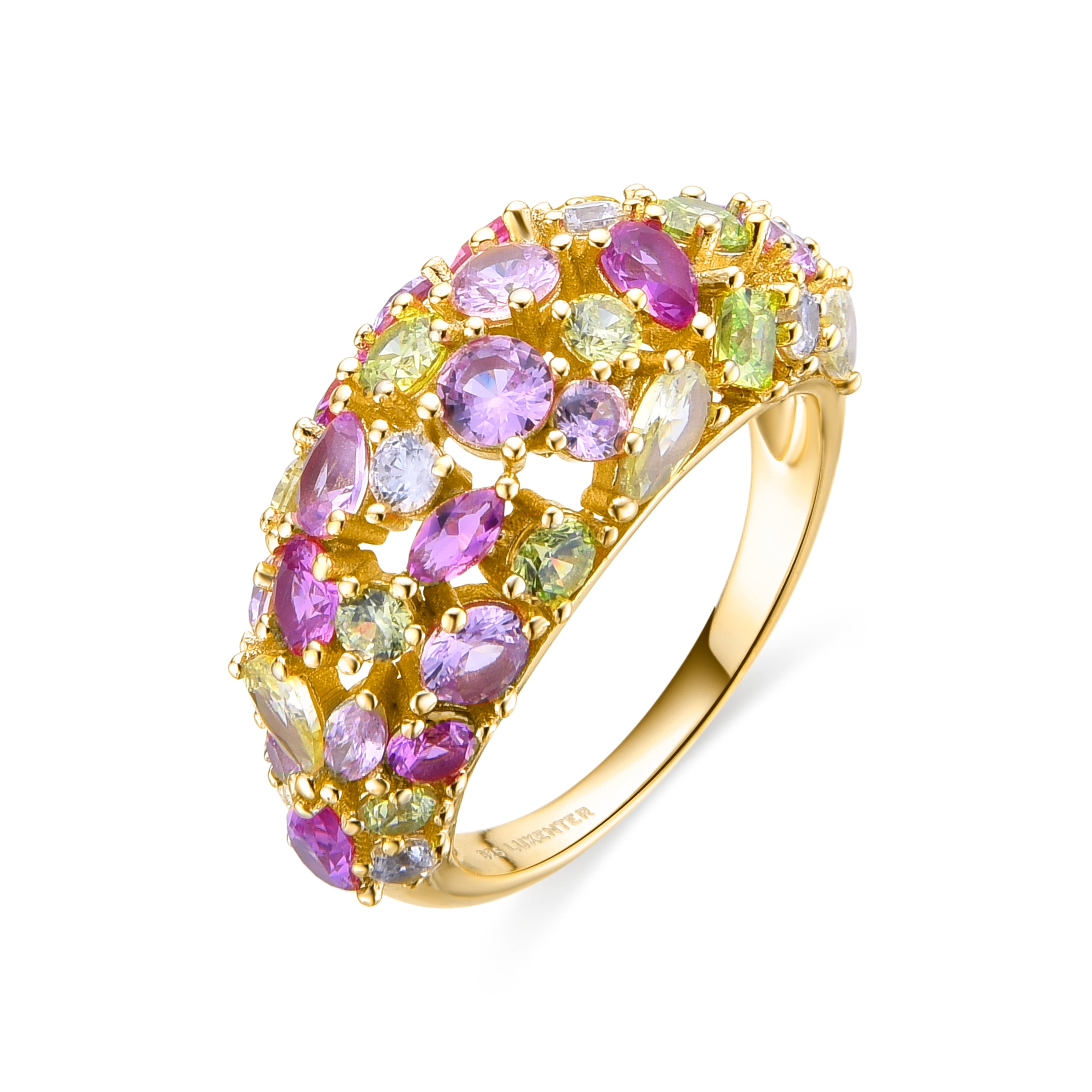 Anillo de Plata de Ley 925 y Circonita Multicolor acabado en oro amarillo de 18k - Tutti