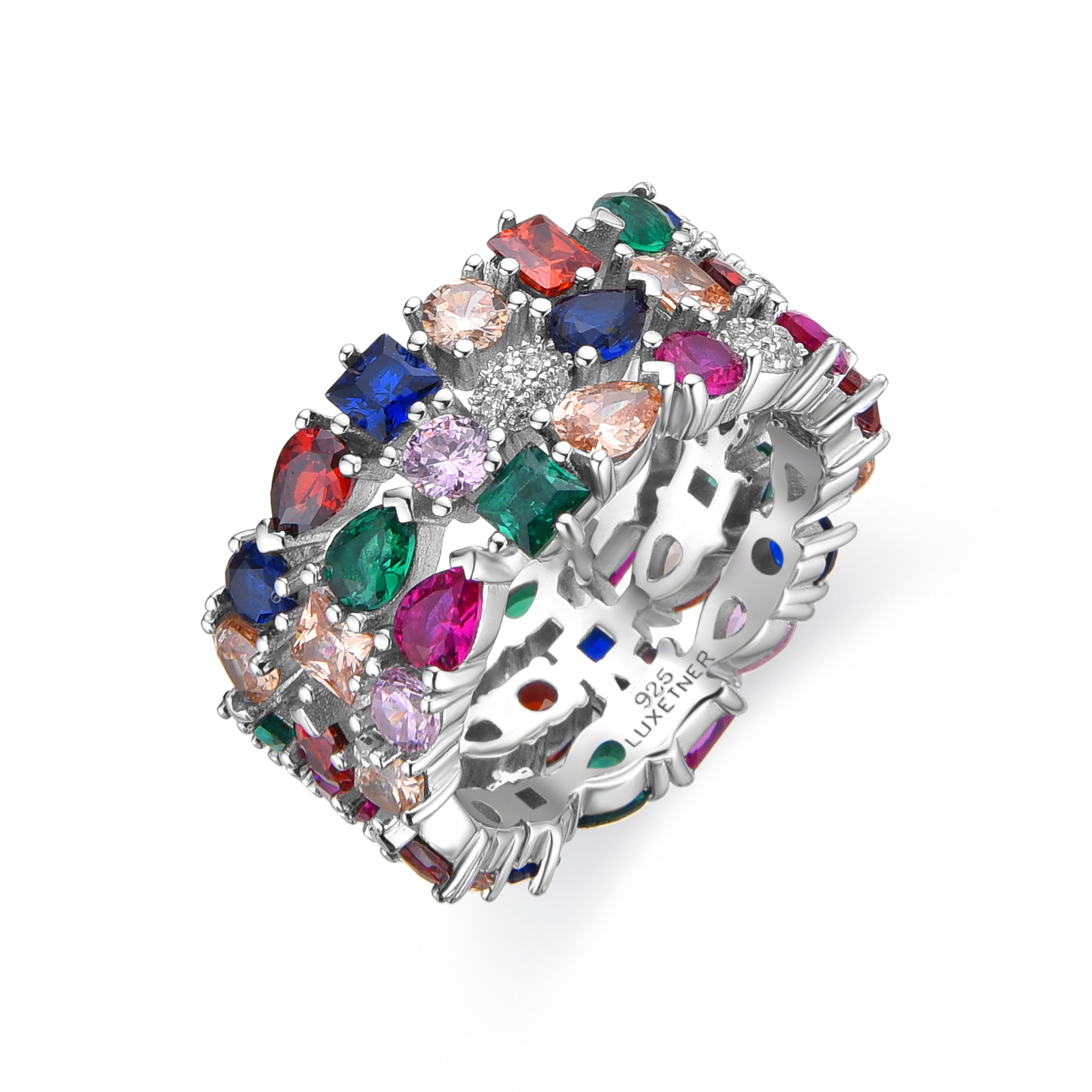 Anillo de Plata de Ley 925 y Circonita Multicolor acabado en rodio - Merty