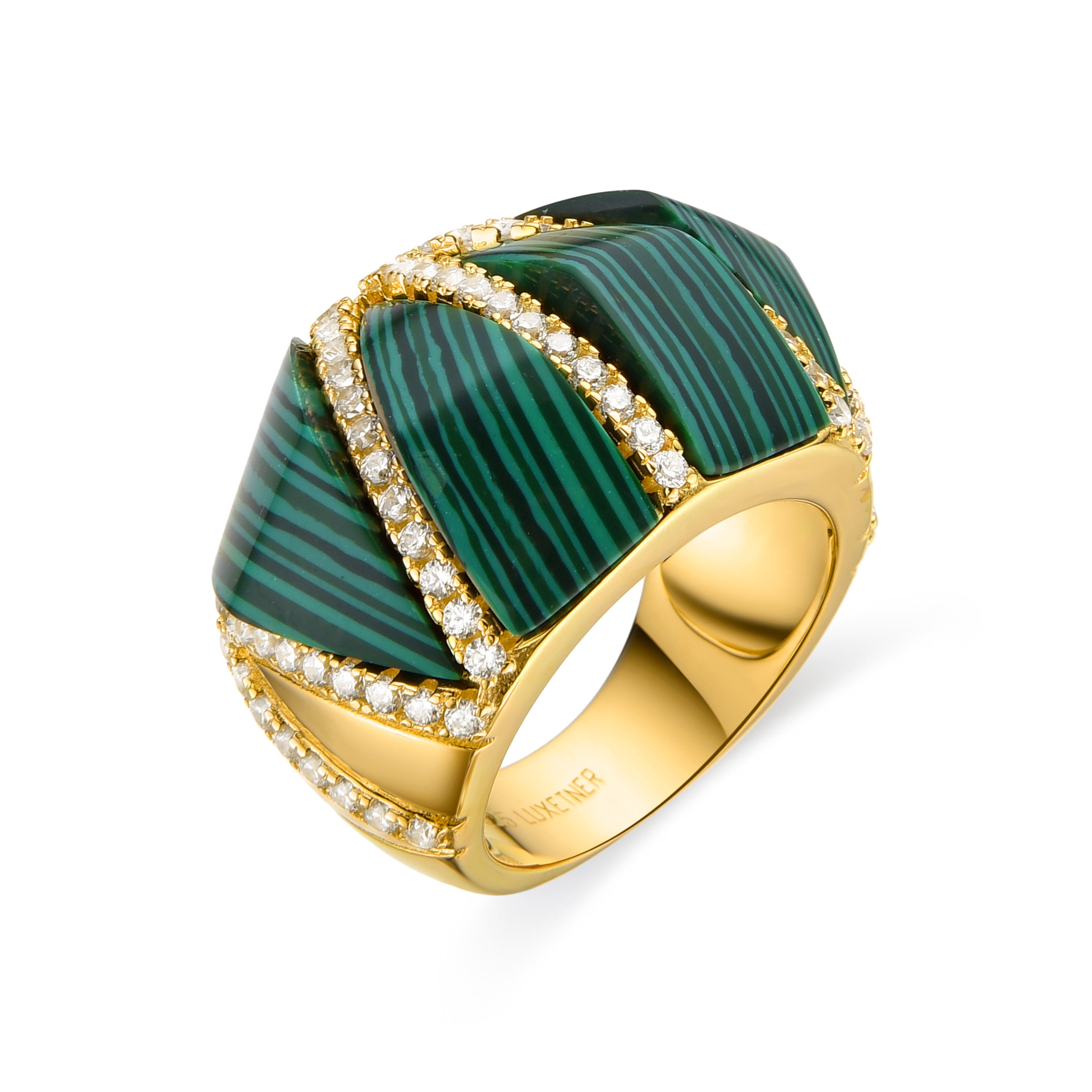 Anillo de Plata de Ley 925 y Malaquita acabado en oro amarillo de 18k - Zarla