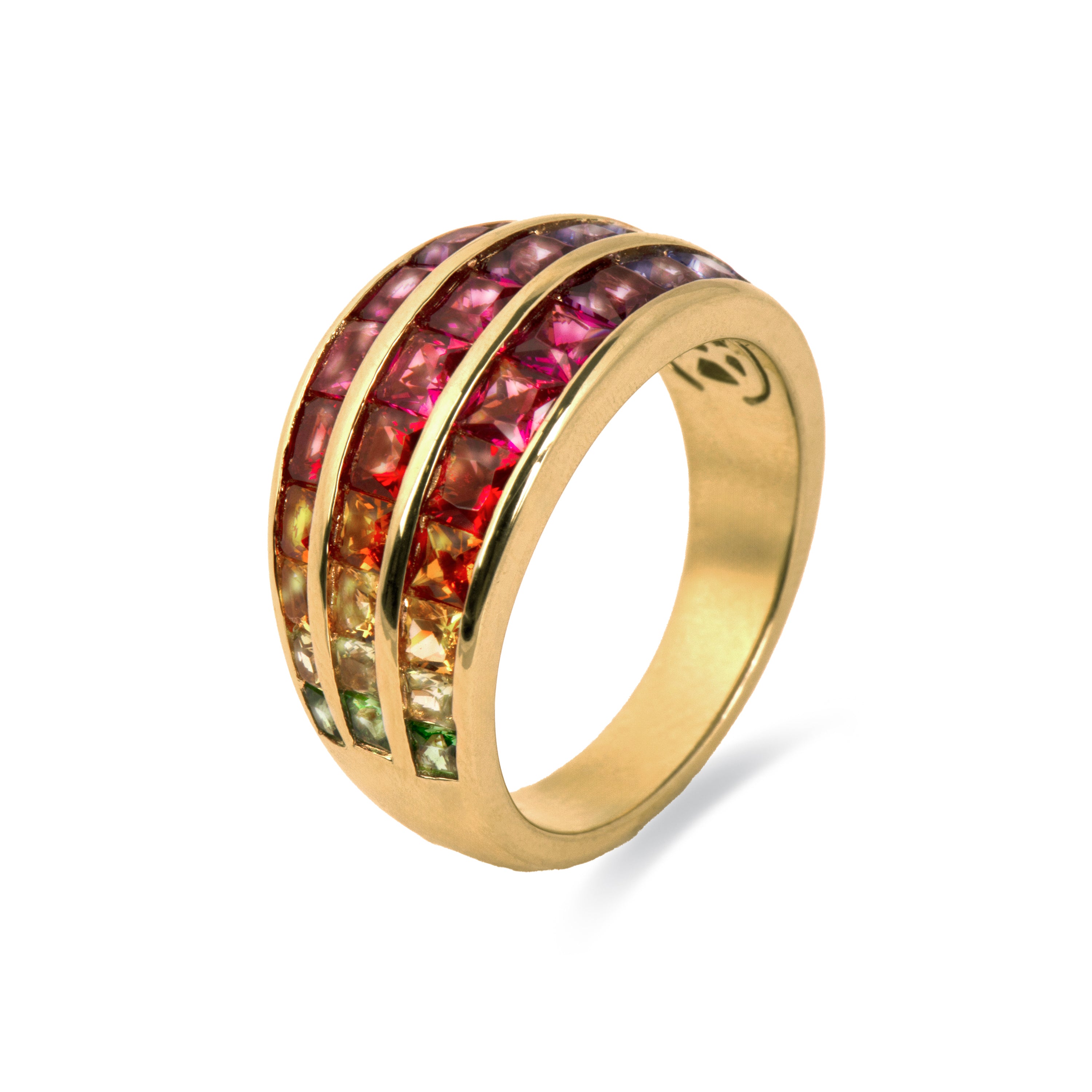 Anillo de Plata de Ley 925 y Circonita Multicolor acabado en oro amarillo 18k - Pilmad