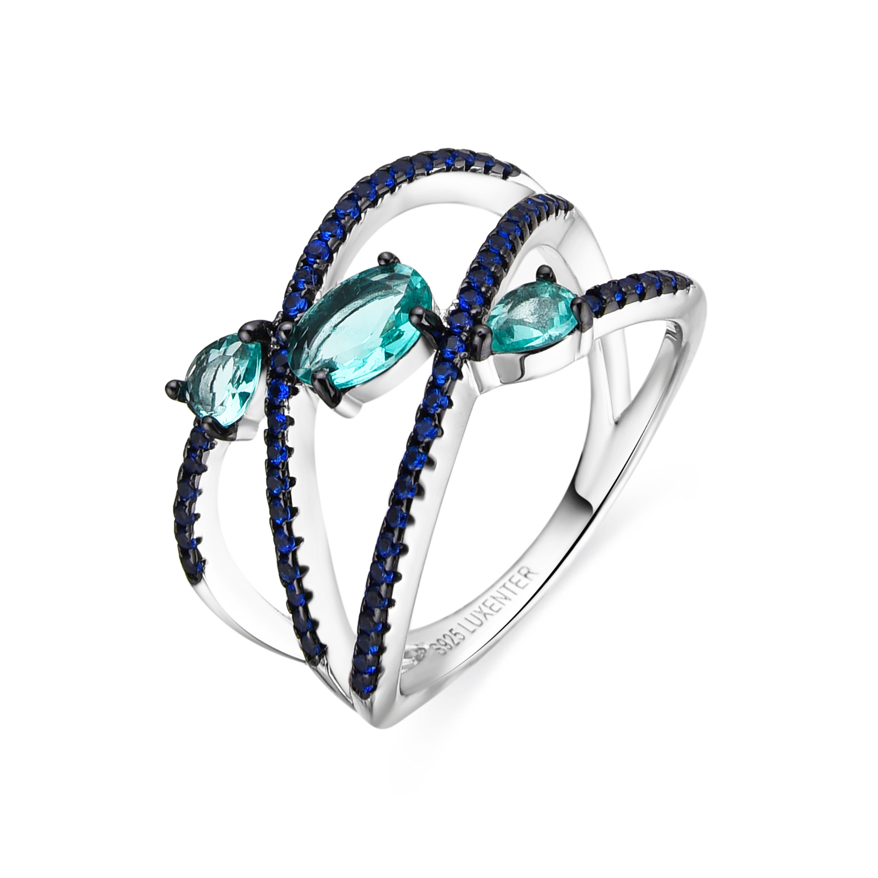 Anillo de Plata de Ley 925 y Circonita Multicolor acabado en rodio - Esman