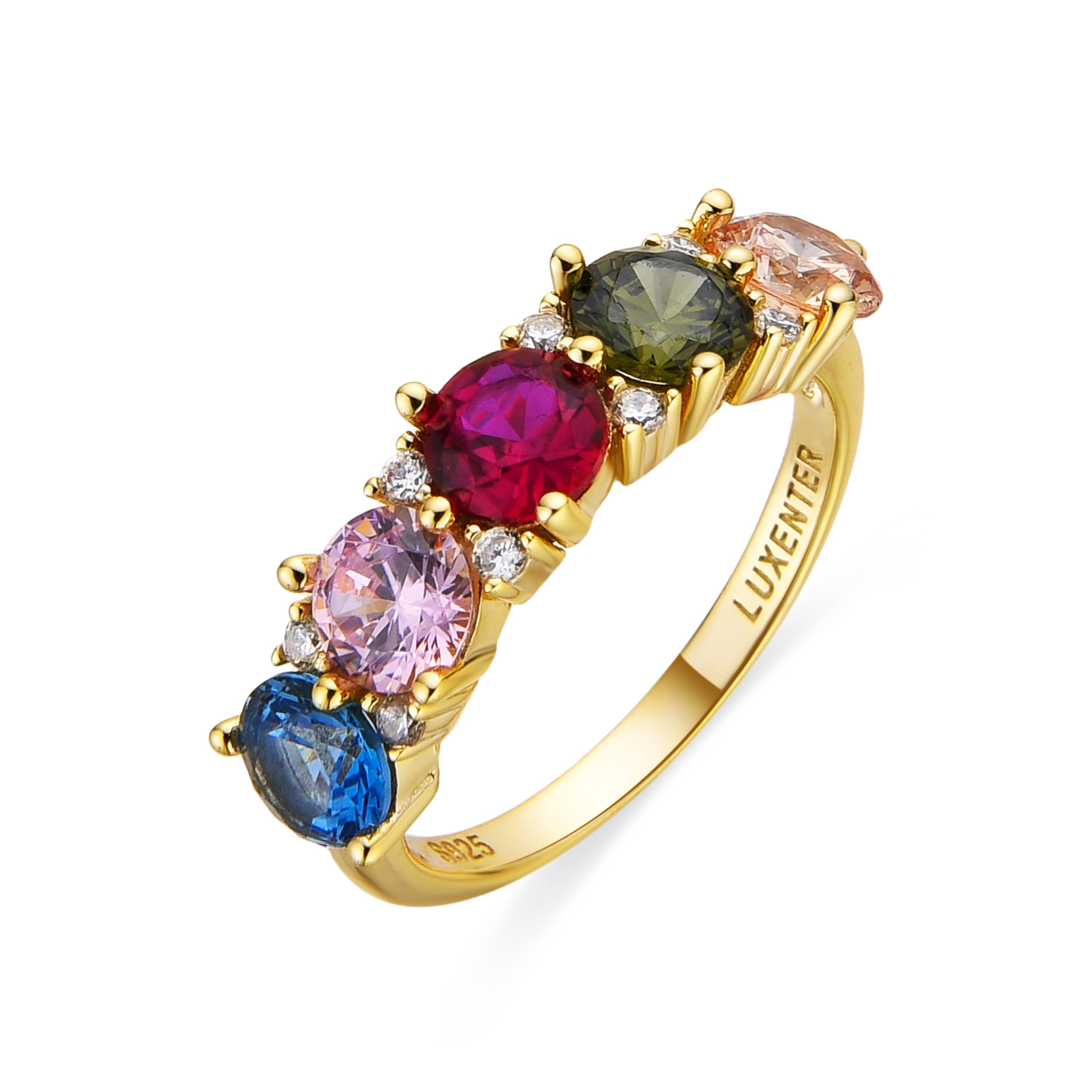 Anillo de Plata de Ley 925 y Circonita Multicolor acabado oro 18k - Lymo