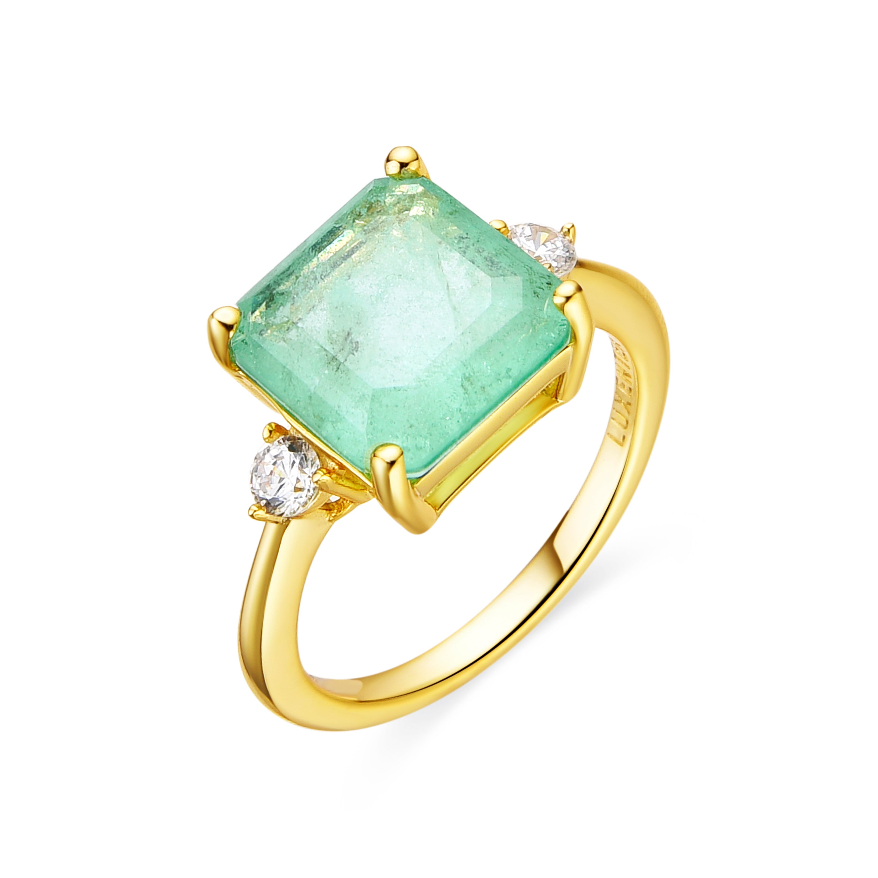 Anillo de Plata de Ley 925 y Cuarzo Hidrotermal Verde Pastel acabado oro 18k - Ryox