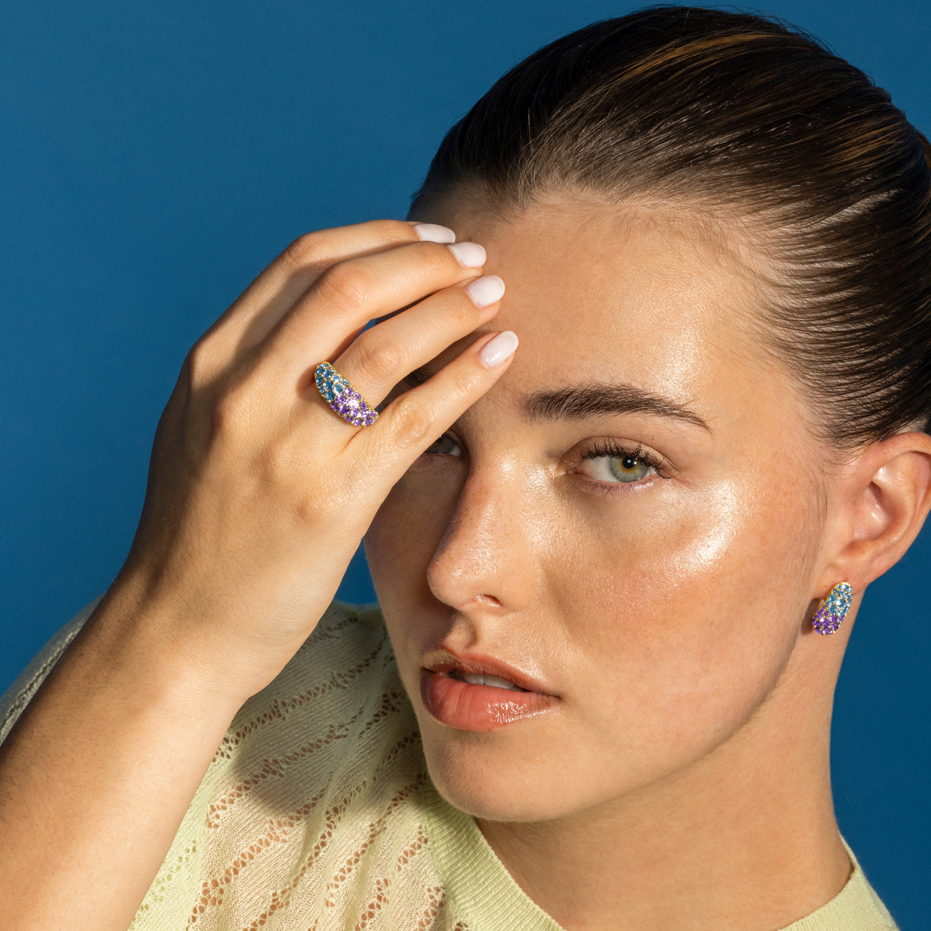 Anillo de Plata de Ley 925 y Circonita Multicolor acabado oro 18k - Abxi