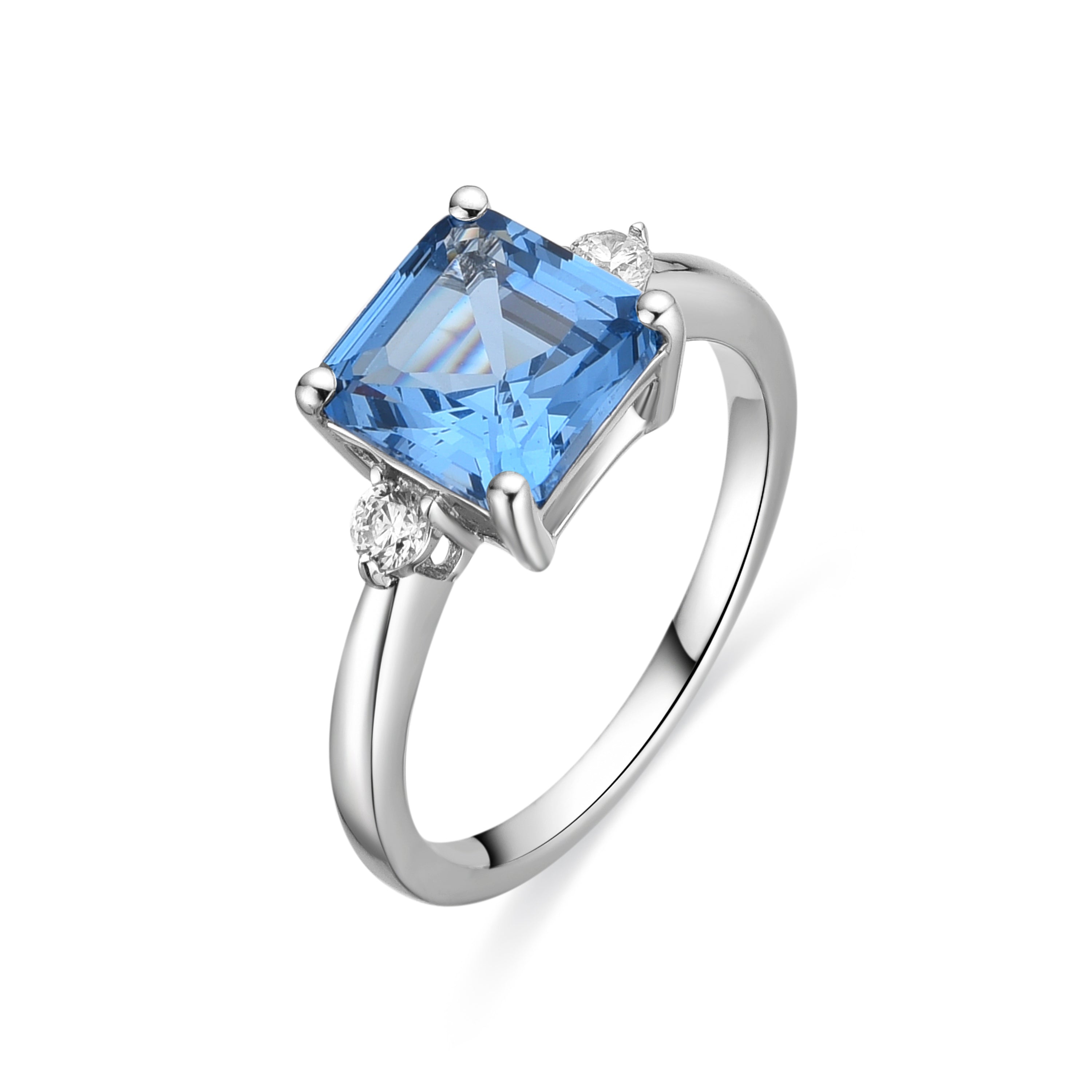 Anillo de Plata de Ley 925 y Circonita Aguamarina acabado rodio - Himith