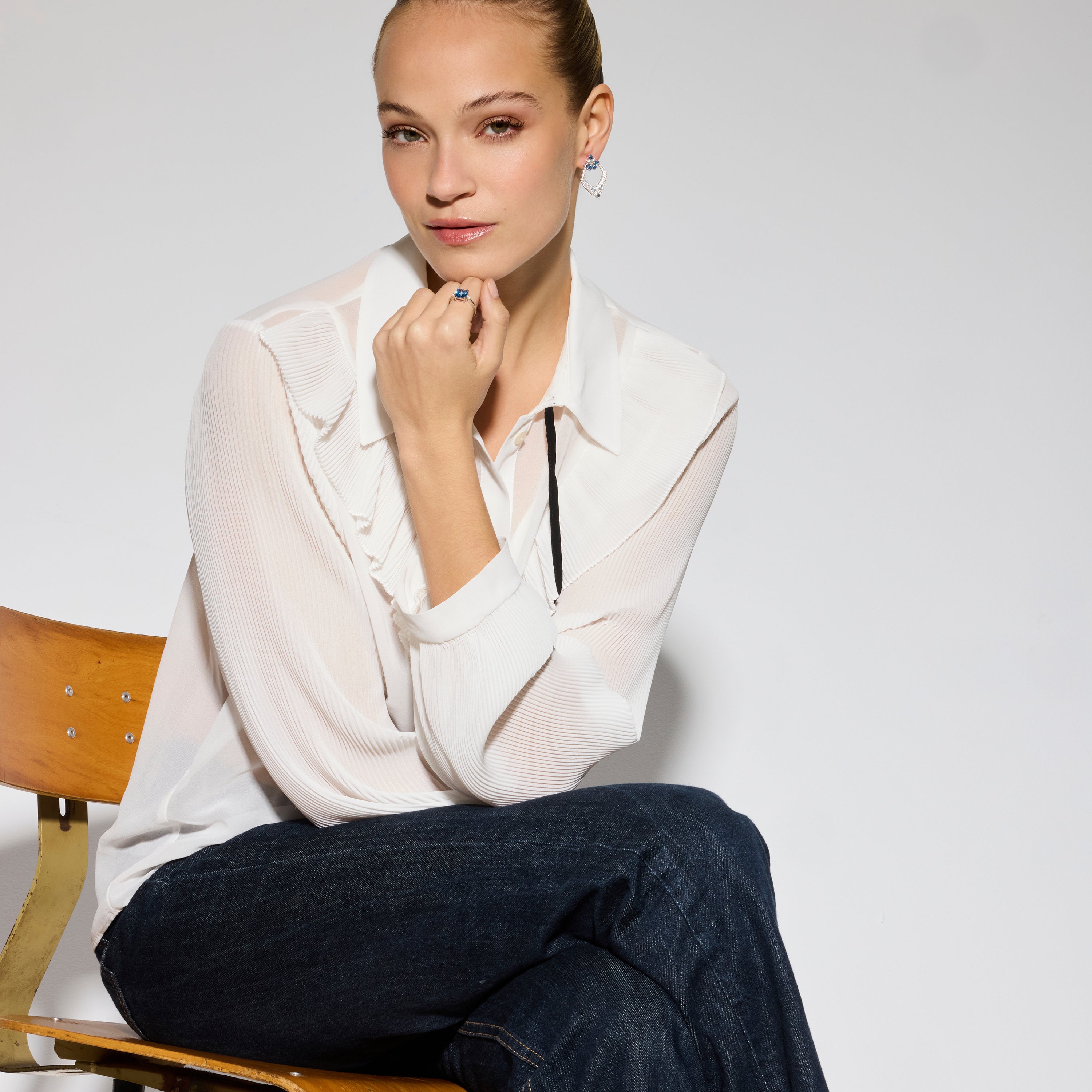 Anillo de Plata de Ley 925 y Circonita Aguamarina acabado rodio - Himith