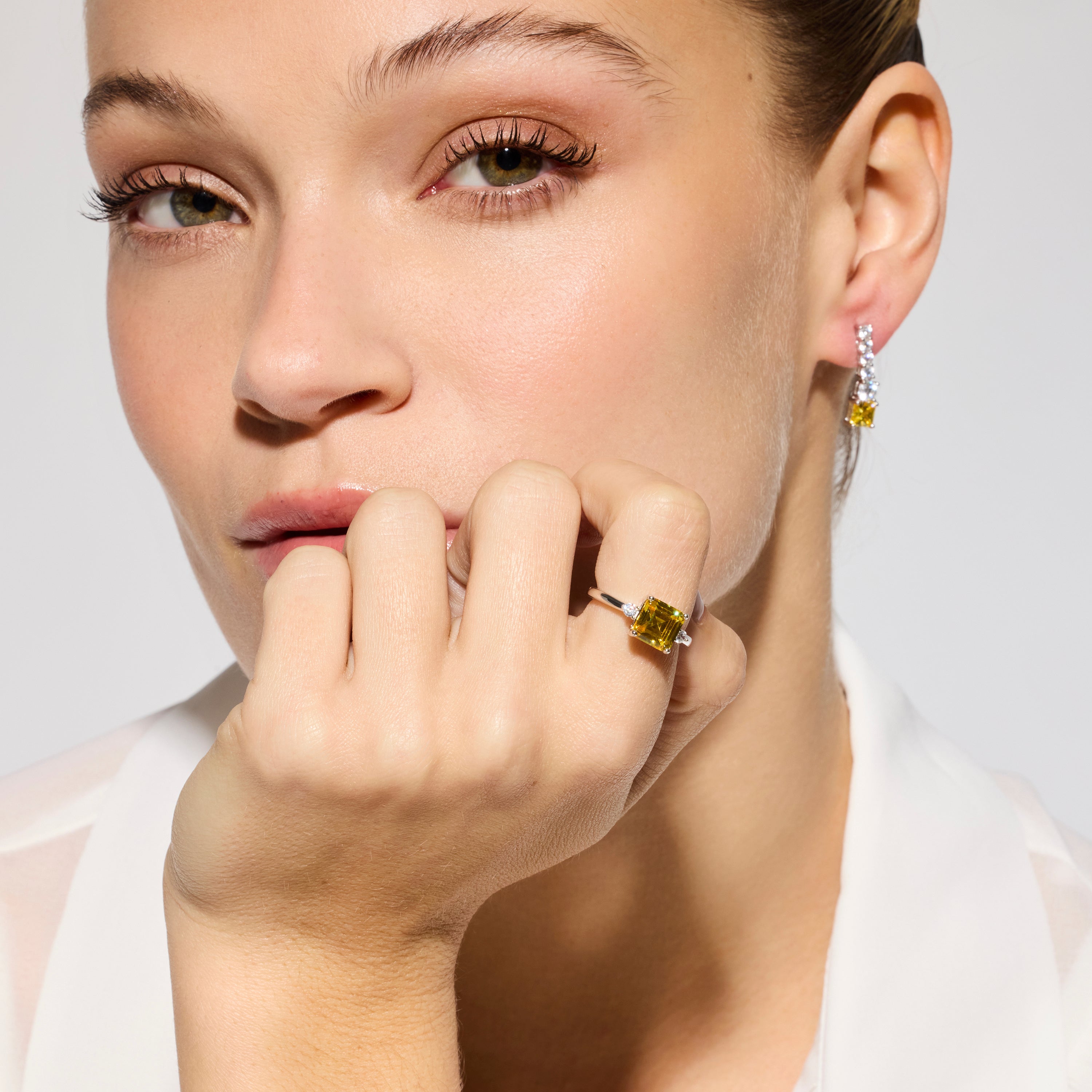 Anillo de Plata de Ley 925 y Padparadscha acabado rodio - Himith