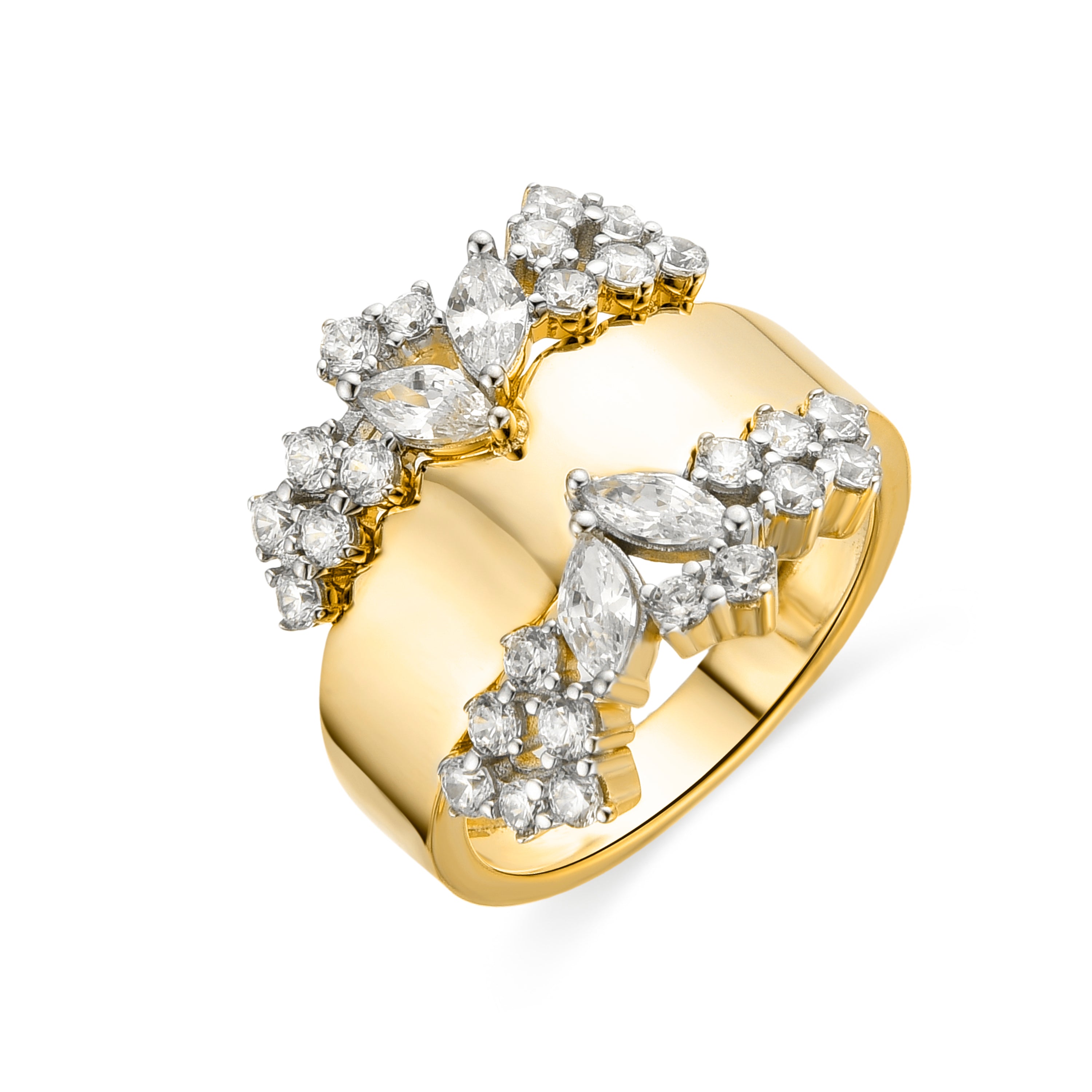 Ring aus 925er Sterlingsilber und funkelndem Zirkonia mit 18k Gelbgold-Finish - Larent