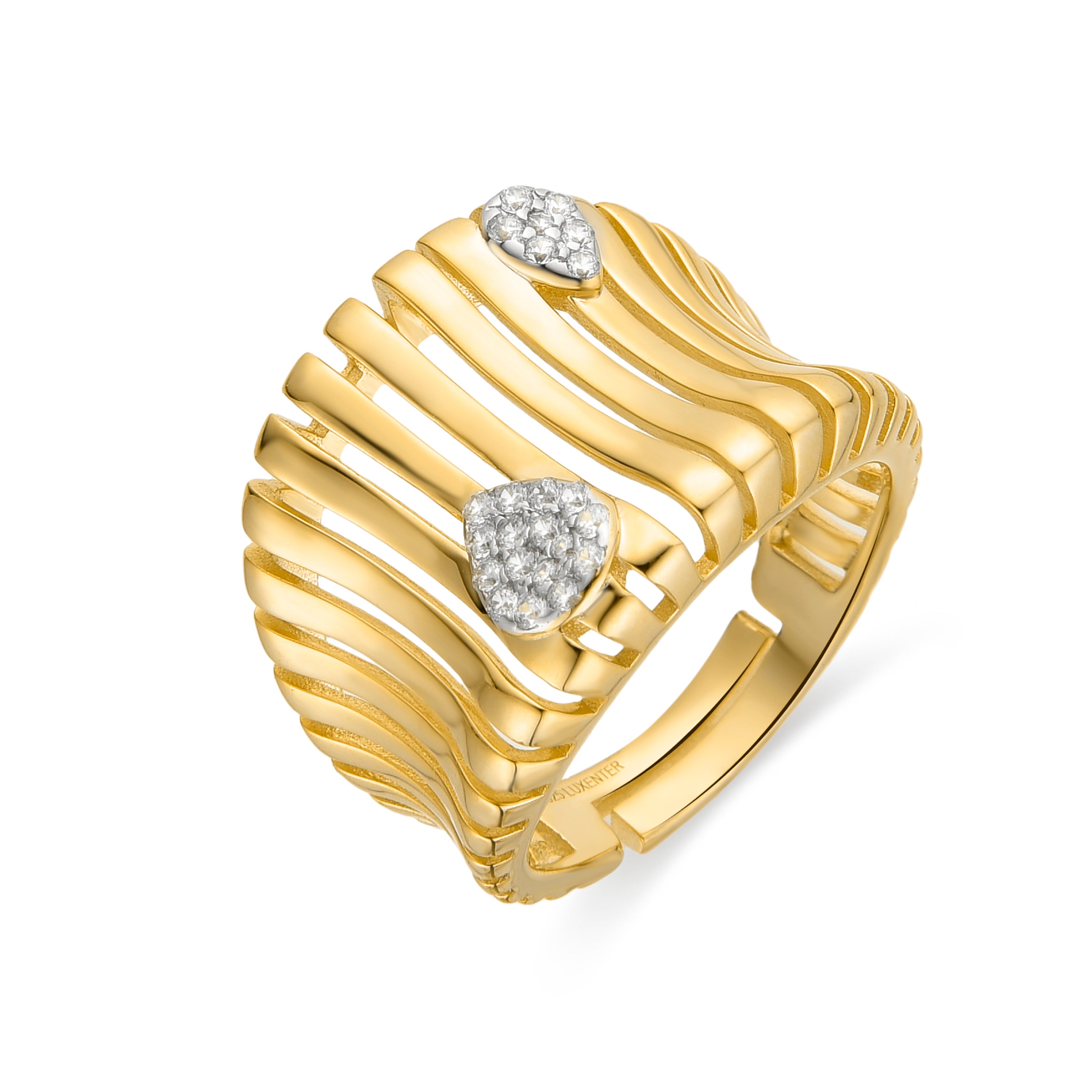 925er Sterlingsilberring mit funkelndem Zirkonia, 18k Gelbgold-Finish - Samon