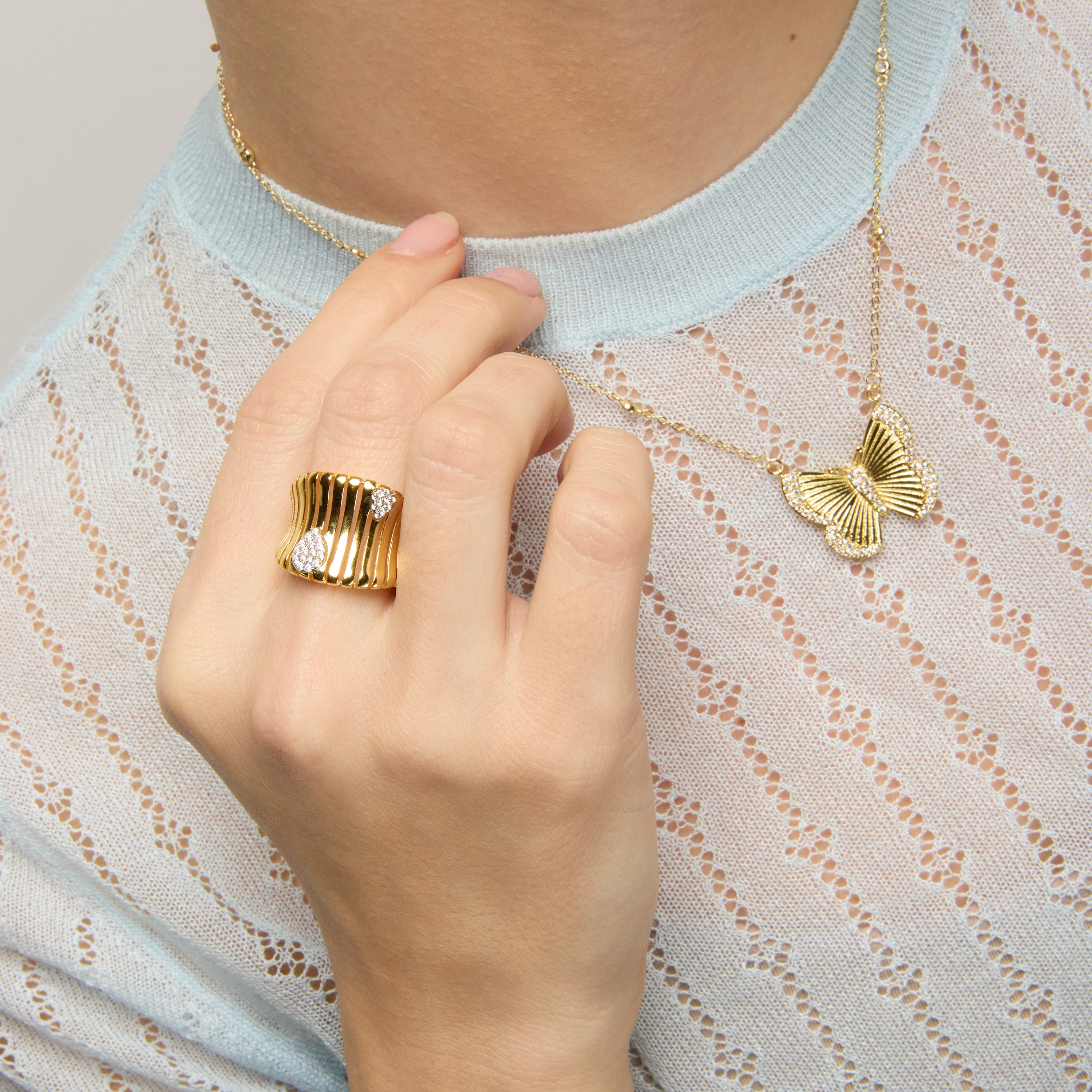 925er Sterlingsilberring mit funkelndem Zirkonia, 18k Gelbgold-Finish - Samon