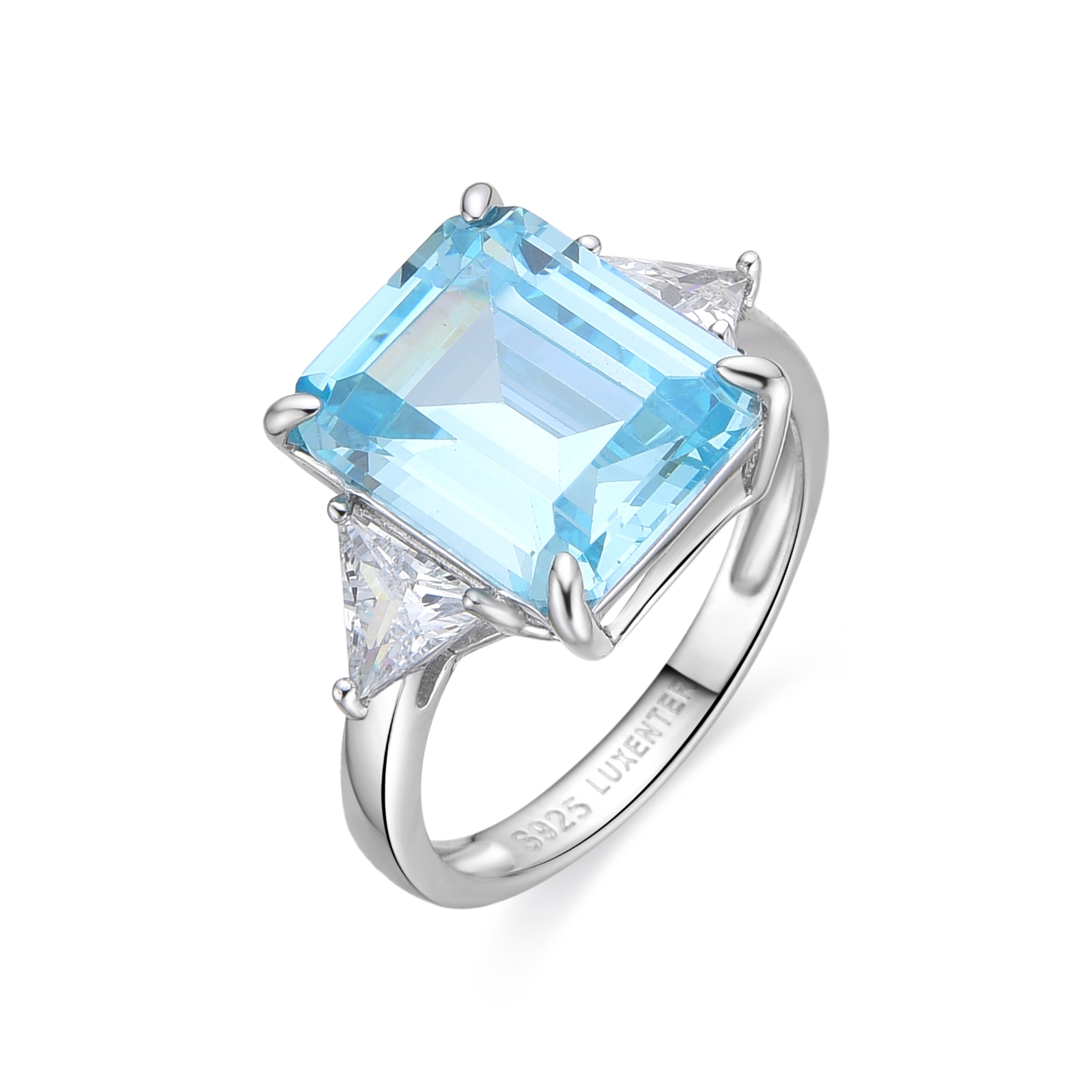 Anillo de Plata de Ley 925 y Circonita Aguamarina acabado rodio - Xifa