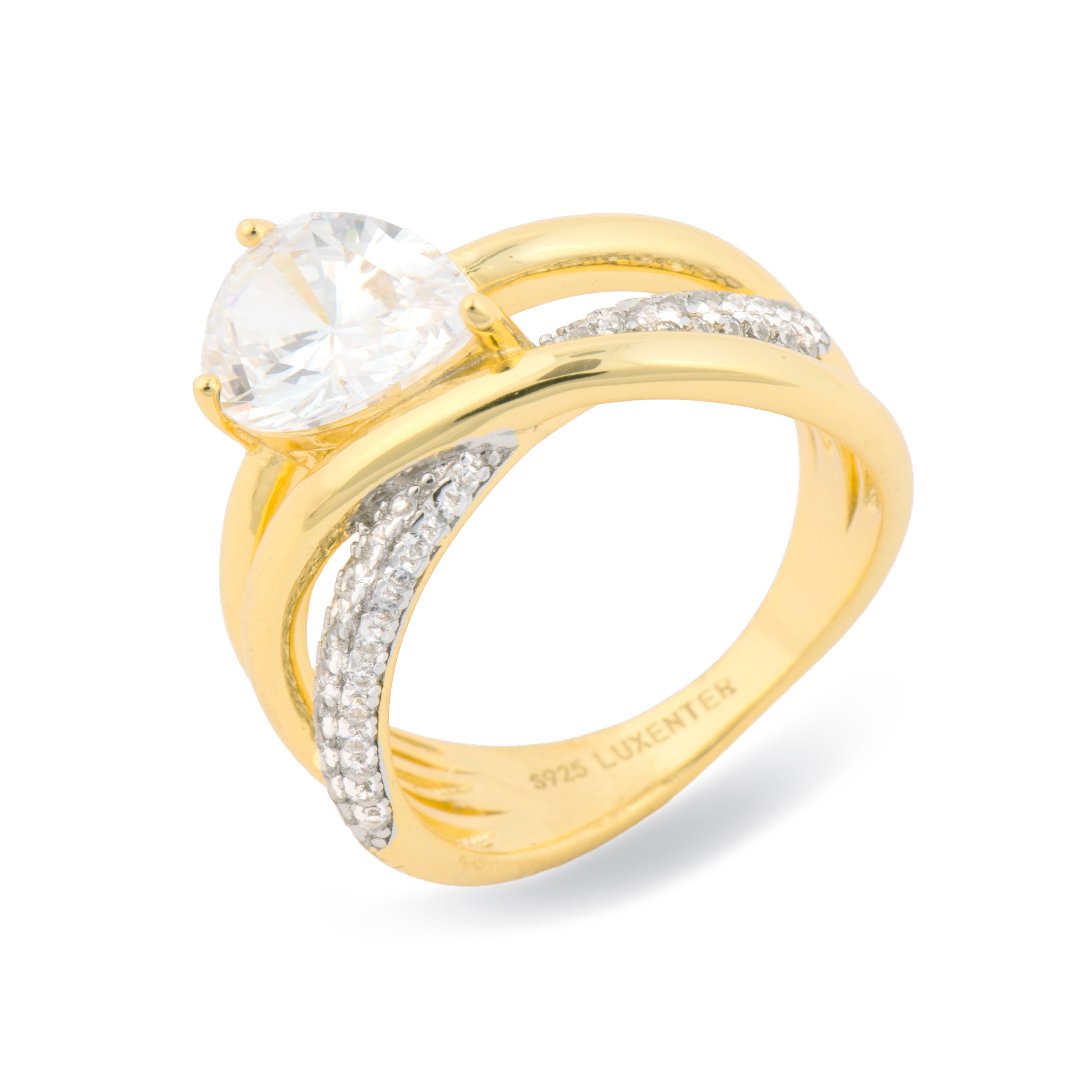 Anillo de Plata de Ley 925 y Circonita Brillante acabado en oro amarillo 18k - Raini